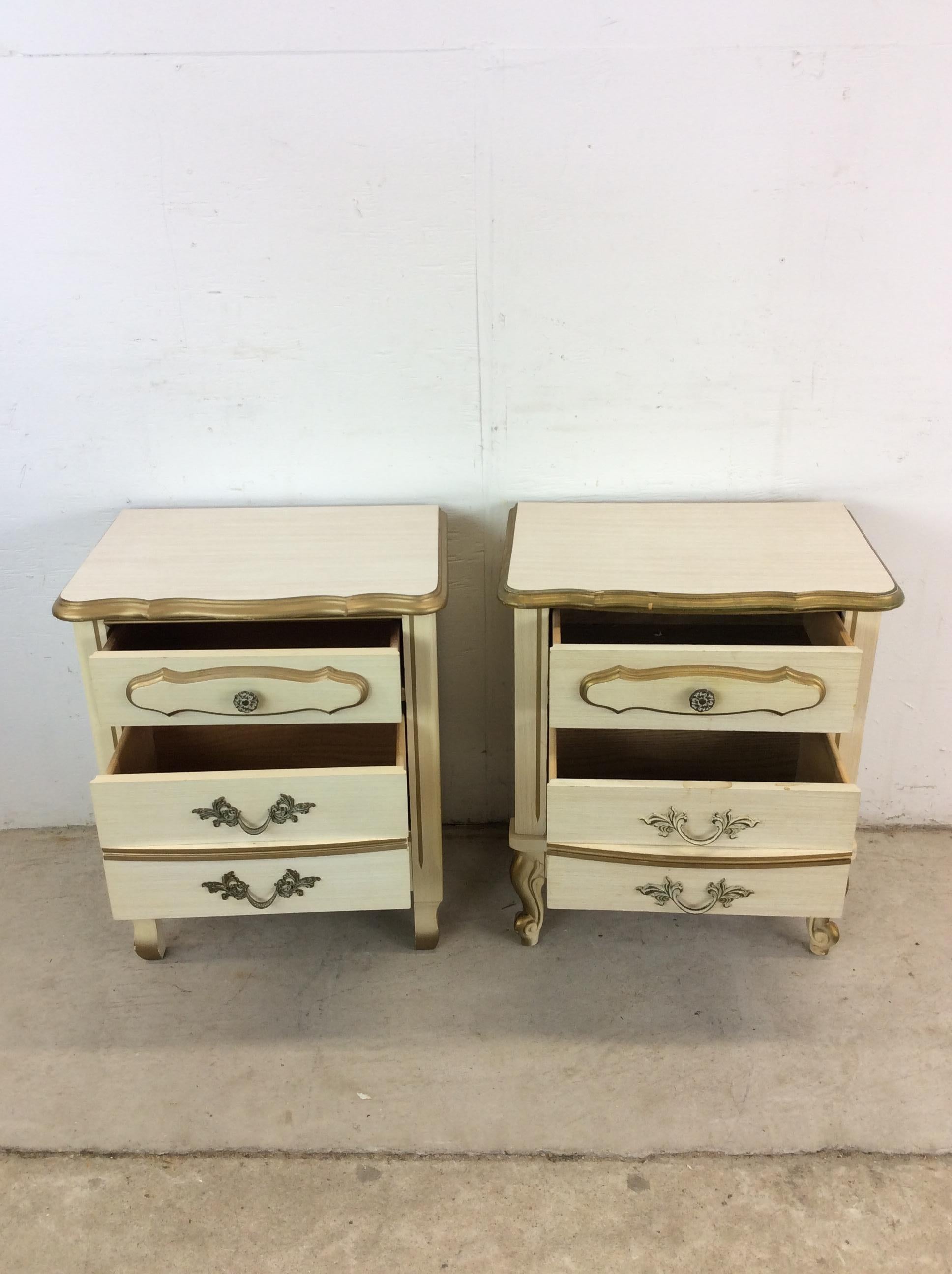 Pair of Mid Century French Provincial Nightstands with 2 Drawers For Sale 4