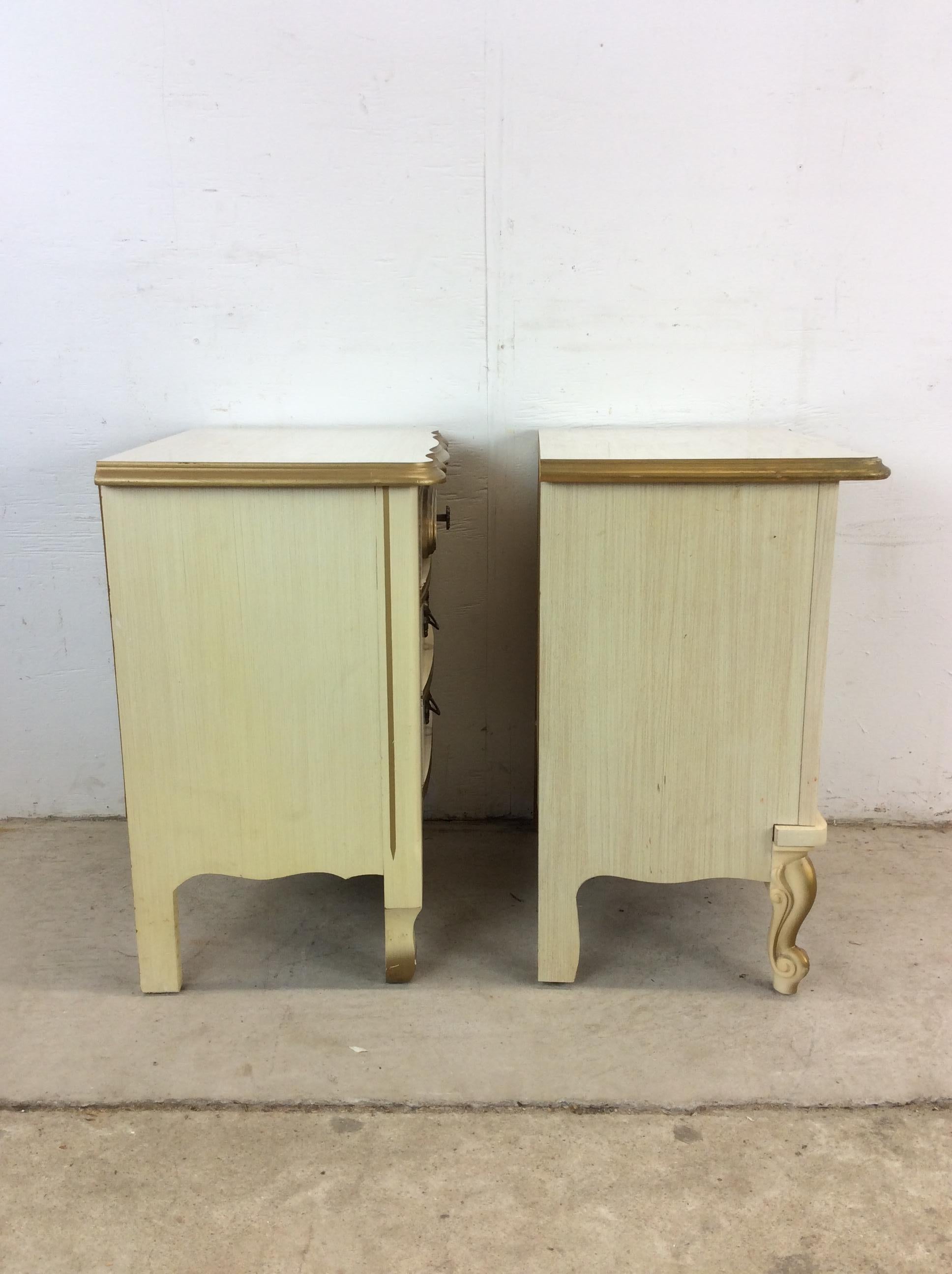 Pair of Mid Century French Provincial Nightstands with 2 Drawers For Sale 6