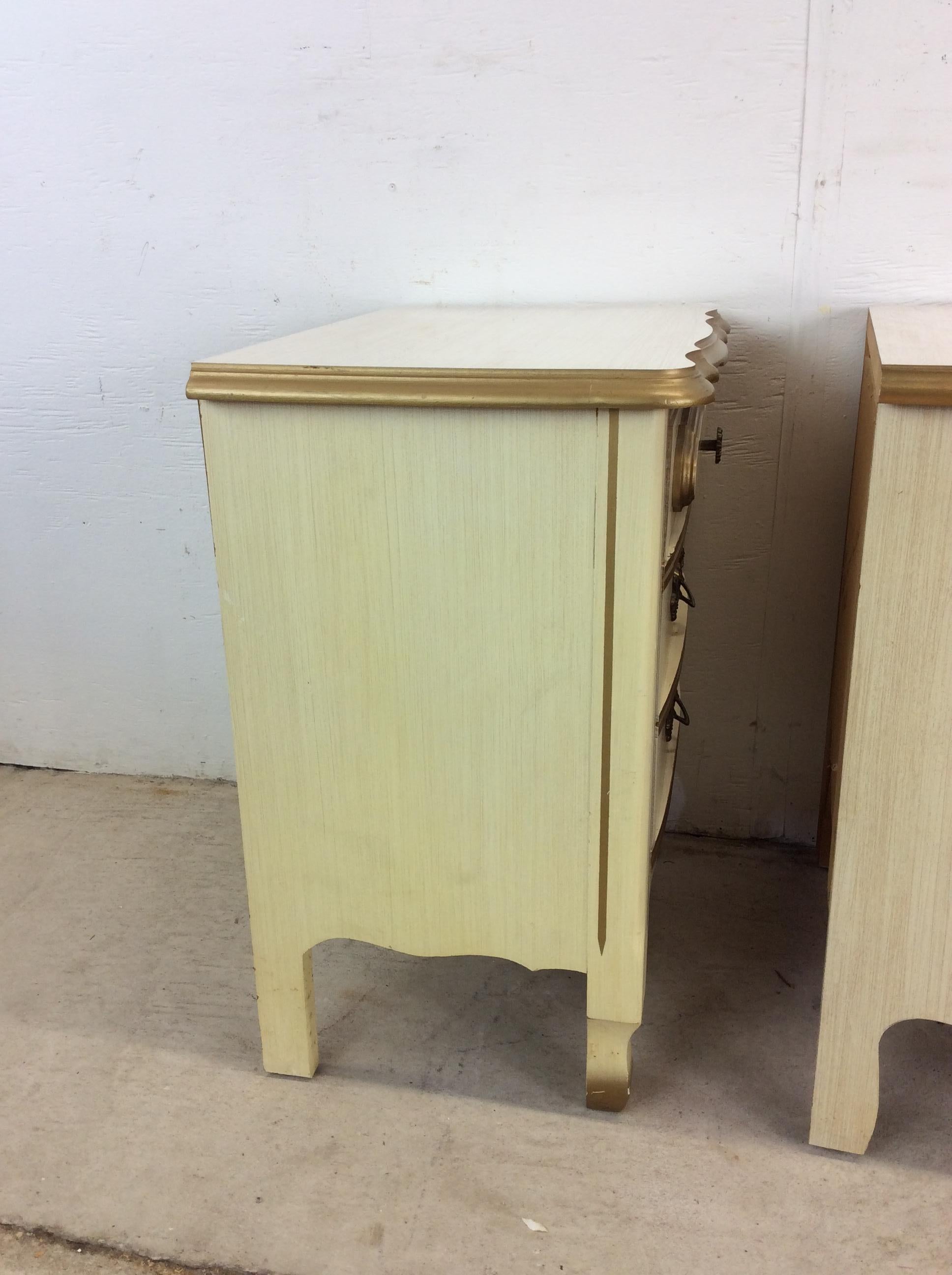 Pair of Mid Century French Provincial Nightstands with 2 Drawers For Sale 7