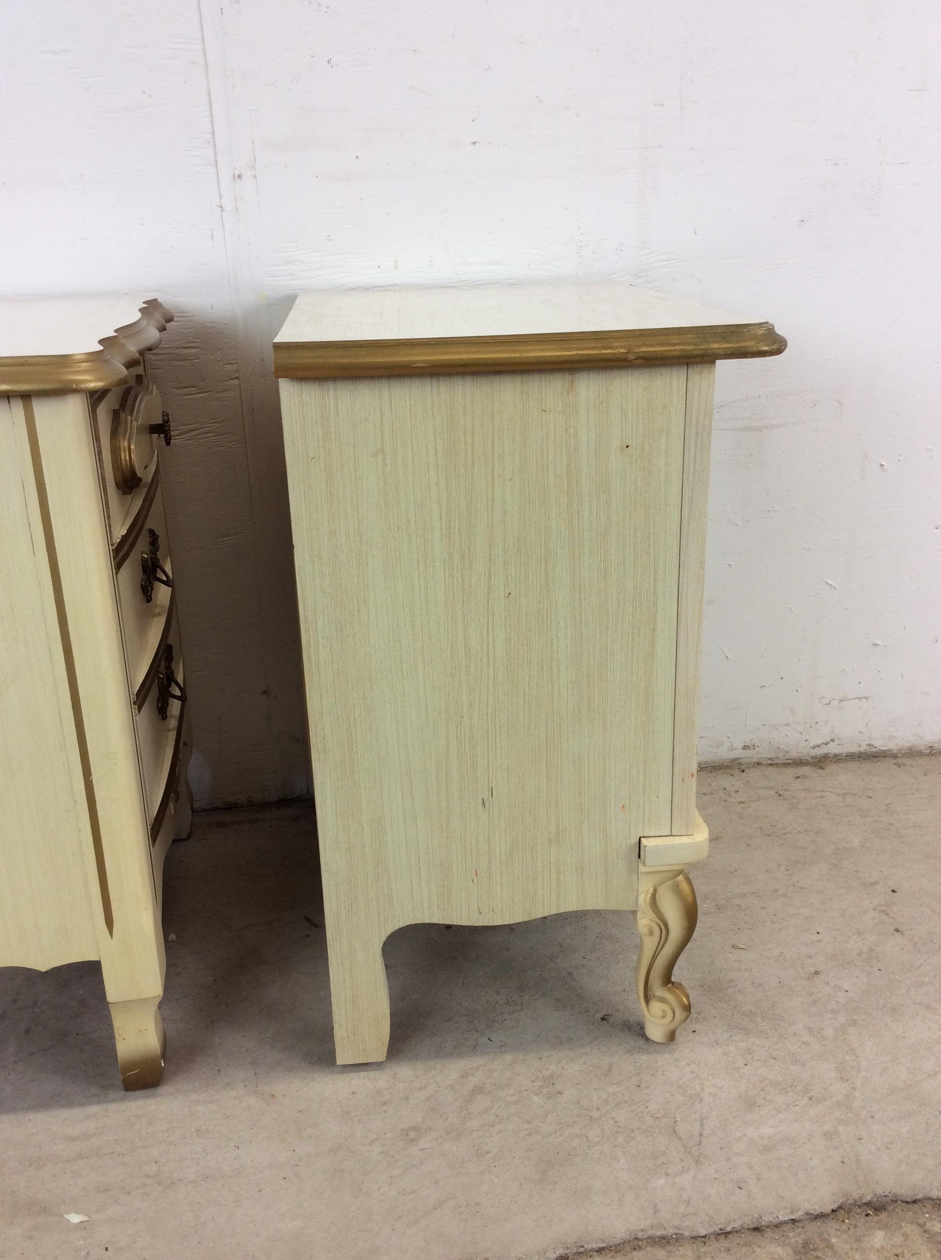Pair of Mid Century French Provincial Nightstands with 2 Drawers For Sale 8