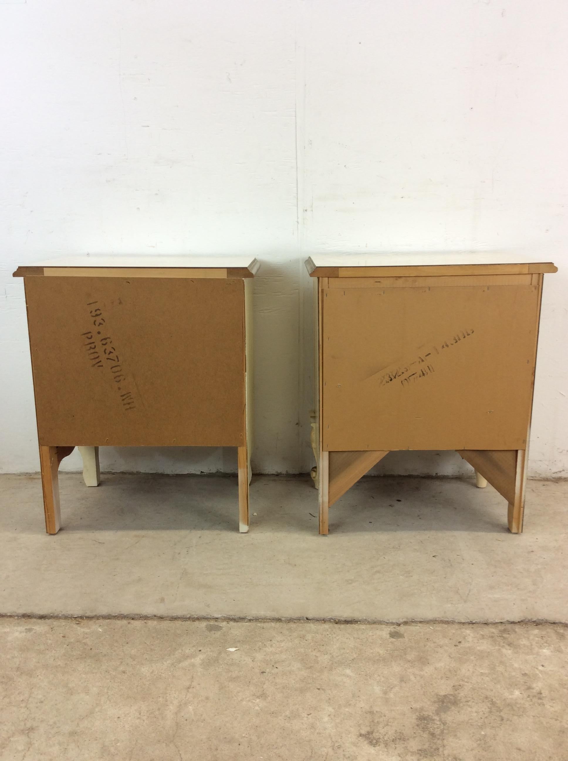 Pair of Mid Century French Provincial Nightstands with 2 Drawers For Sale 9