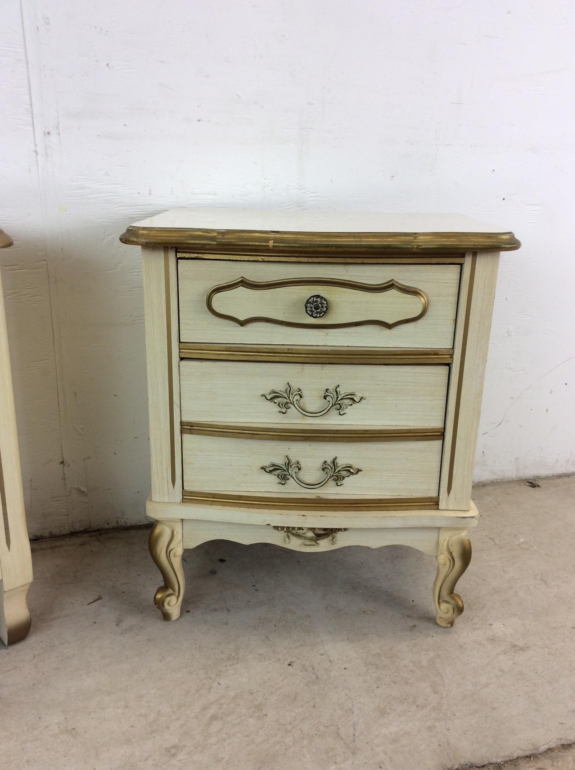 American Pair of Mid Century French Provincial Nightstands with 2 Drawers For Sale