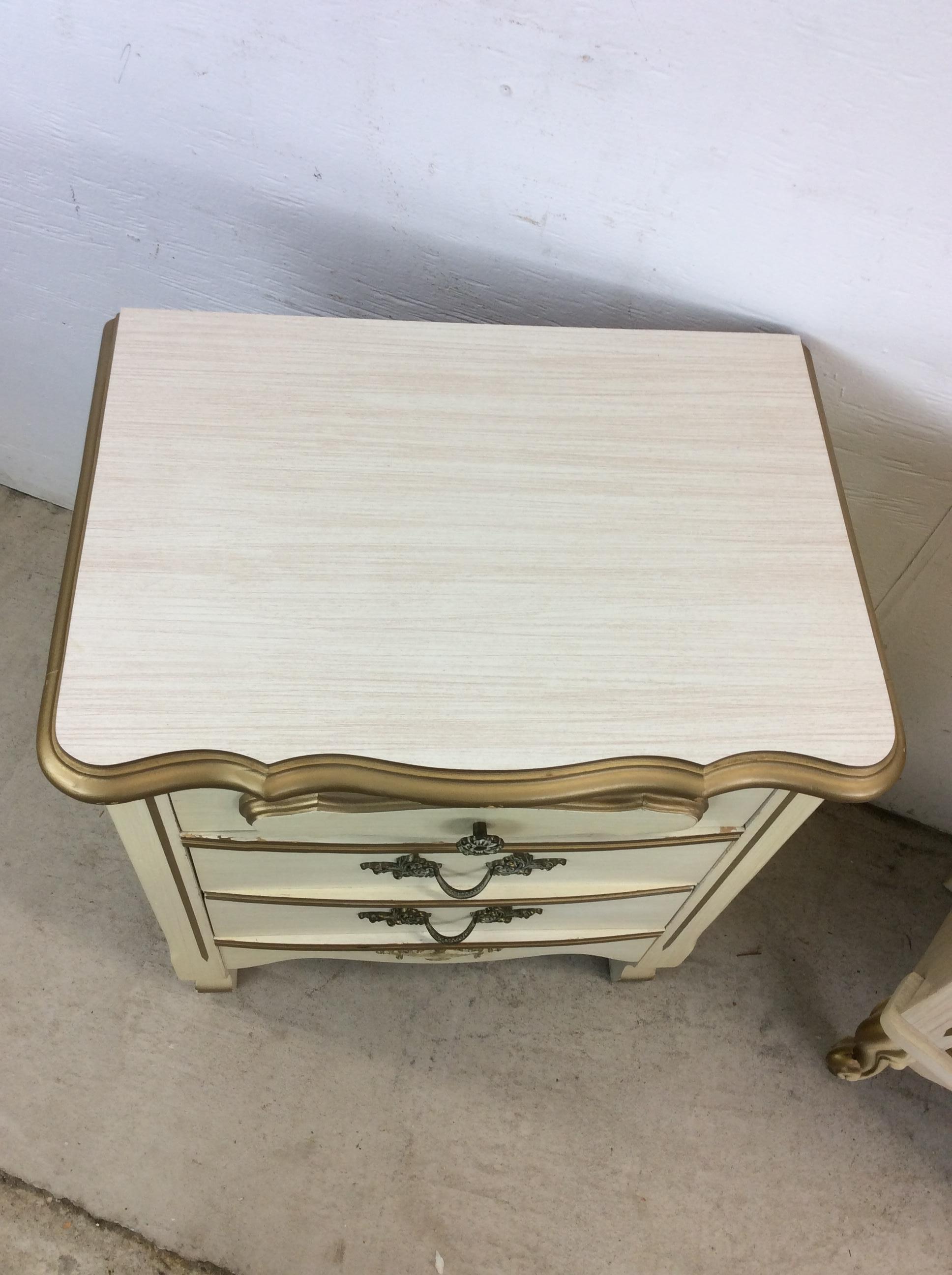 Painted Pair of Mid Century French Provincial Nightstands with 2 Drawers For Sale