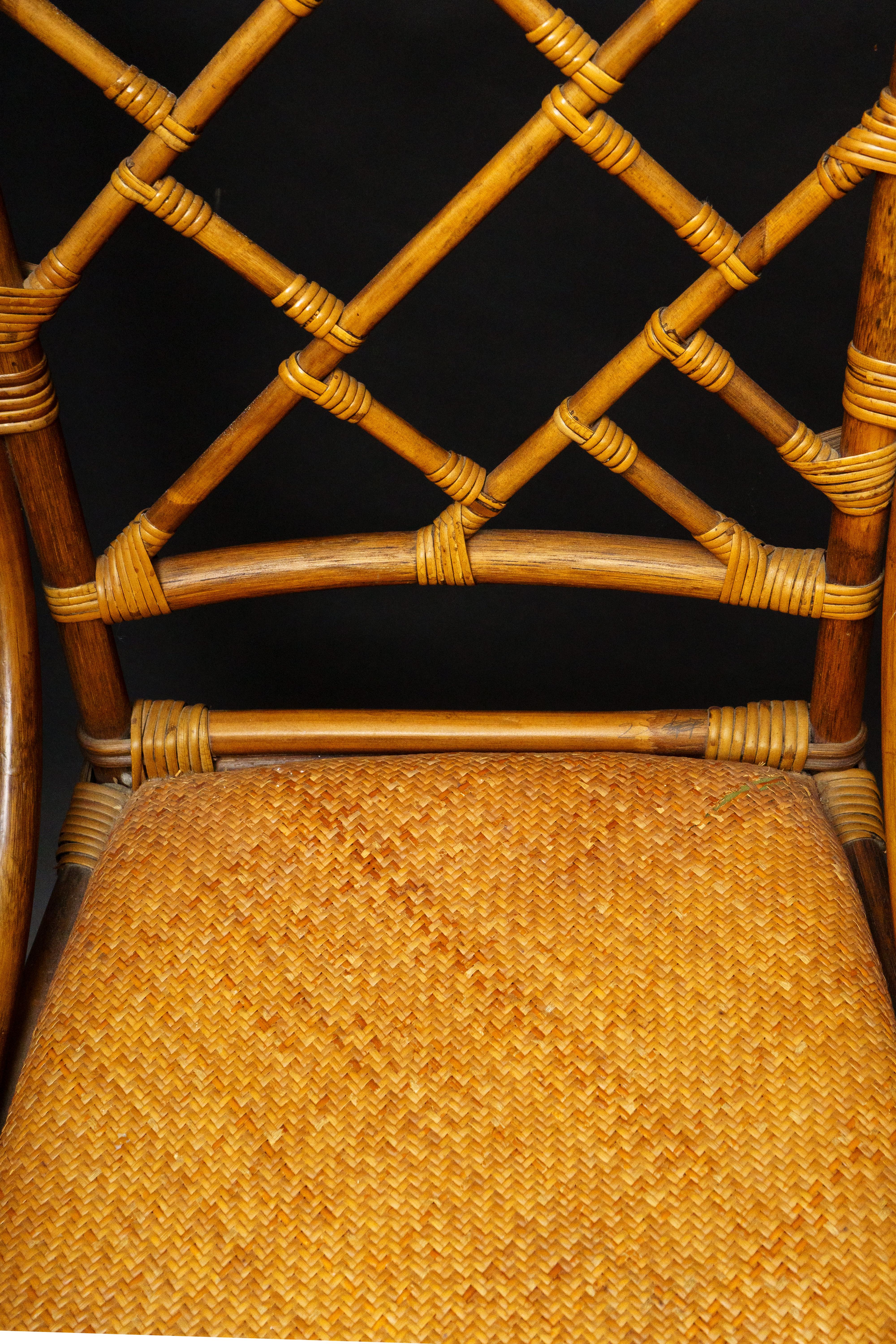 Pair of Mid Century French Rattan Brass Side Chairs 1