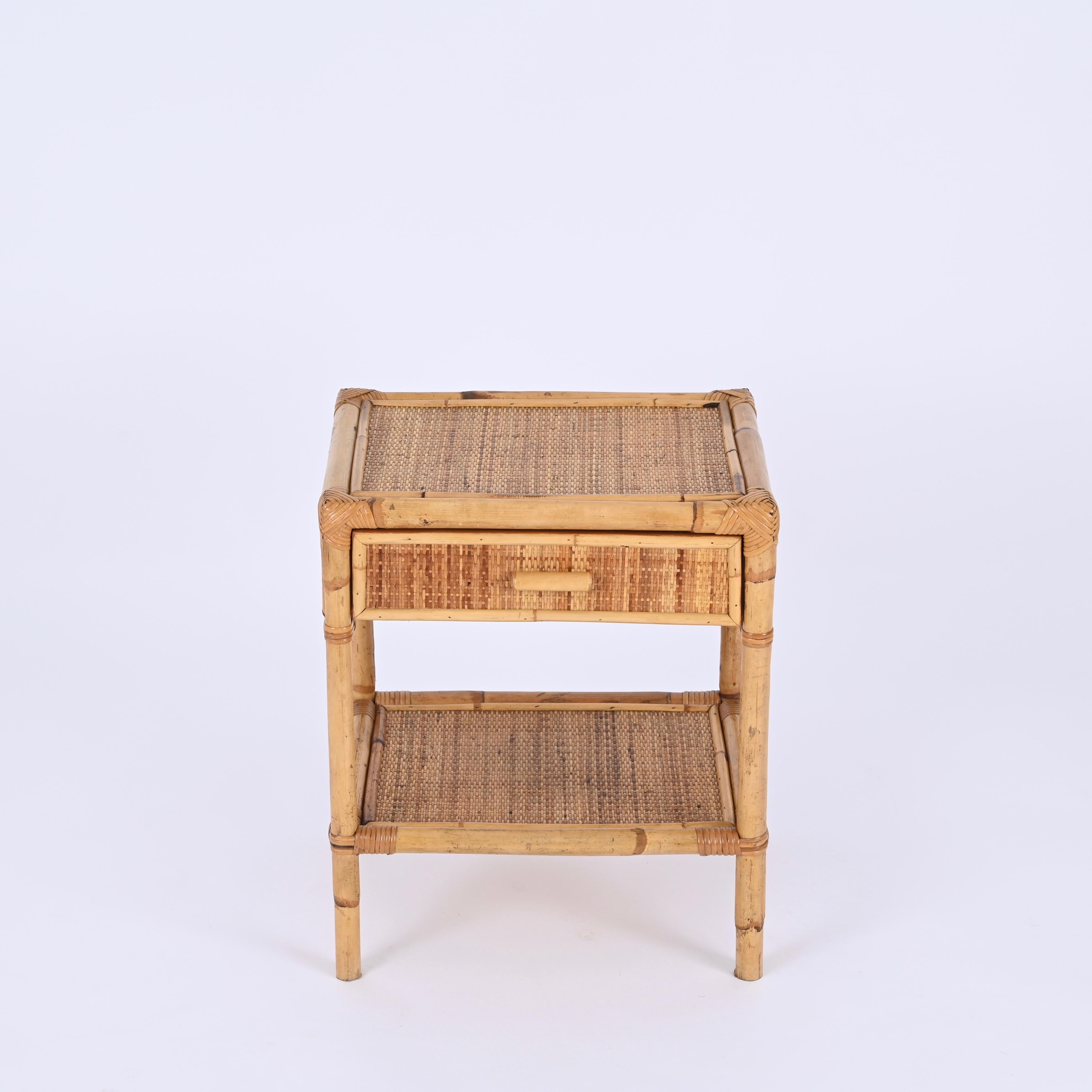 Pair of Mid-Century French Riviera Nightstands in Bamboo and Rattan, Italy 1970s 3