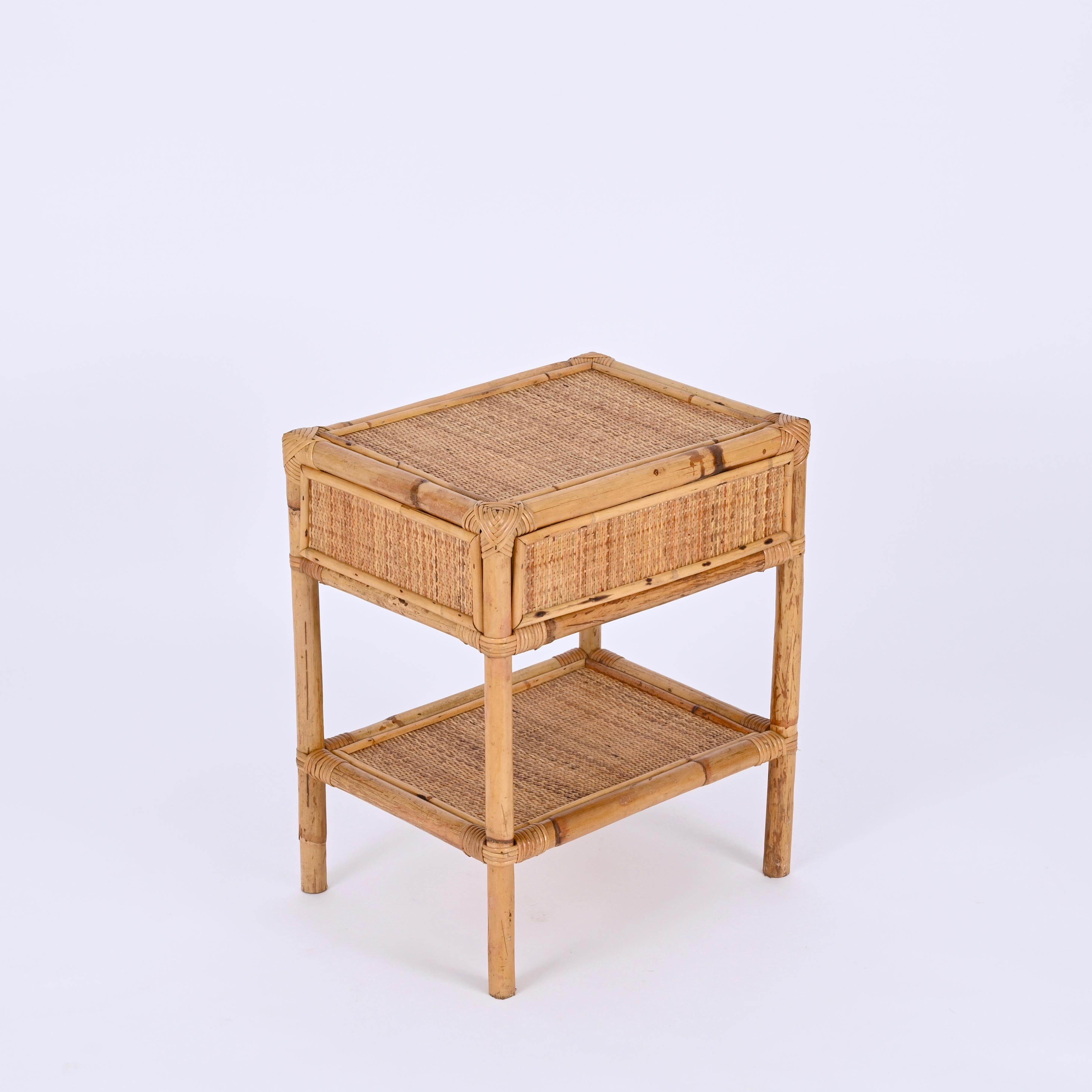 Pair of Mid-Century French Riviera Nightstands in Bamboo and Rattan, Italy 1970s 5