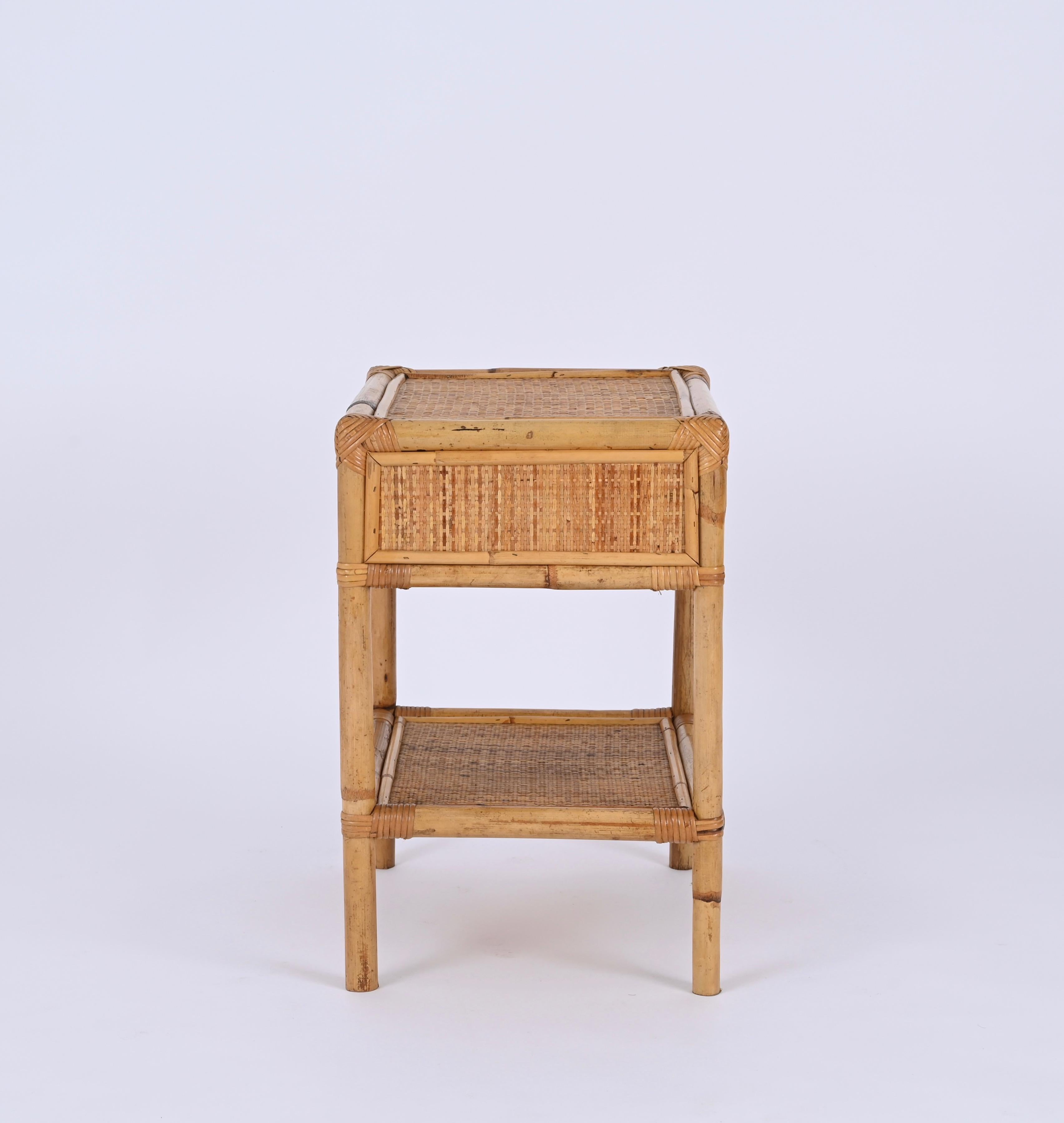 Pair of Mid-Century French Riviera Nightstands in Bamboo and Rattan, Italy 1970s 10
