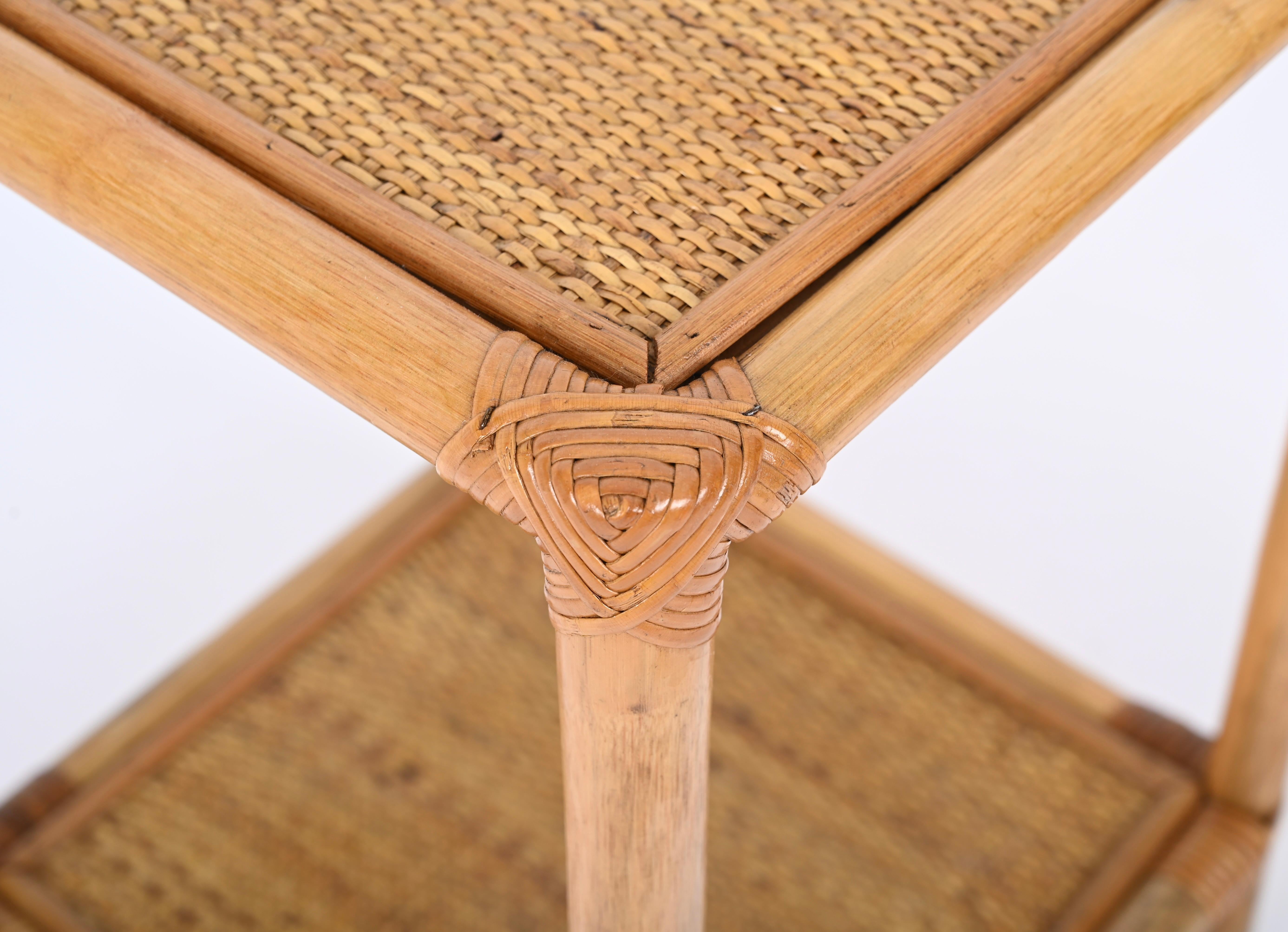 Hand-Woven Pair of Mid-Century French Riviera Nightstands in Bamboo and Rattan, Italy 1970s