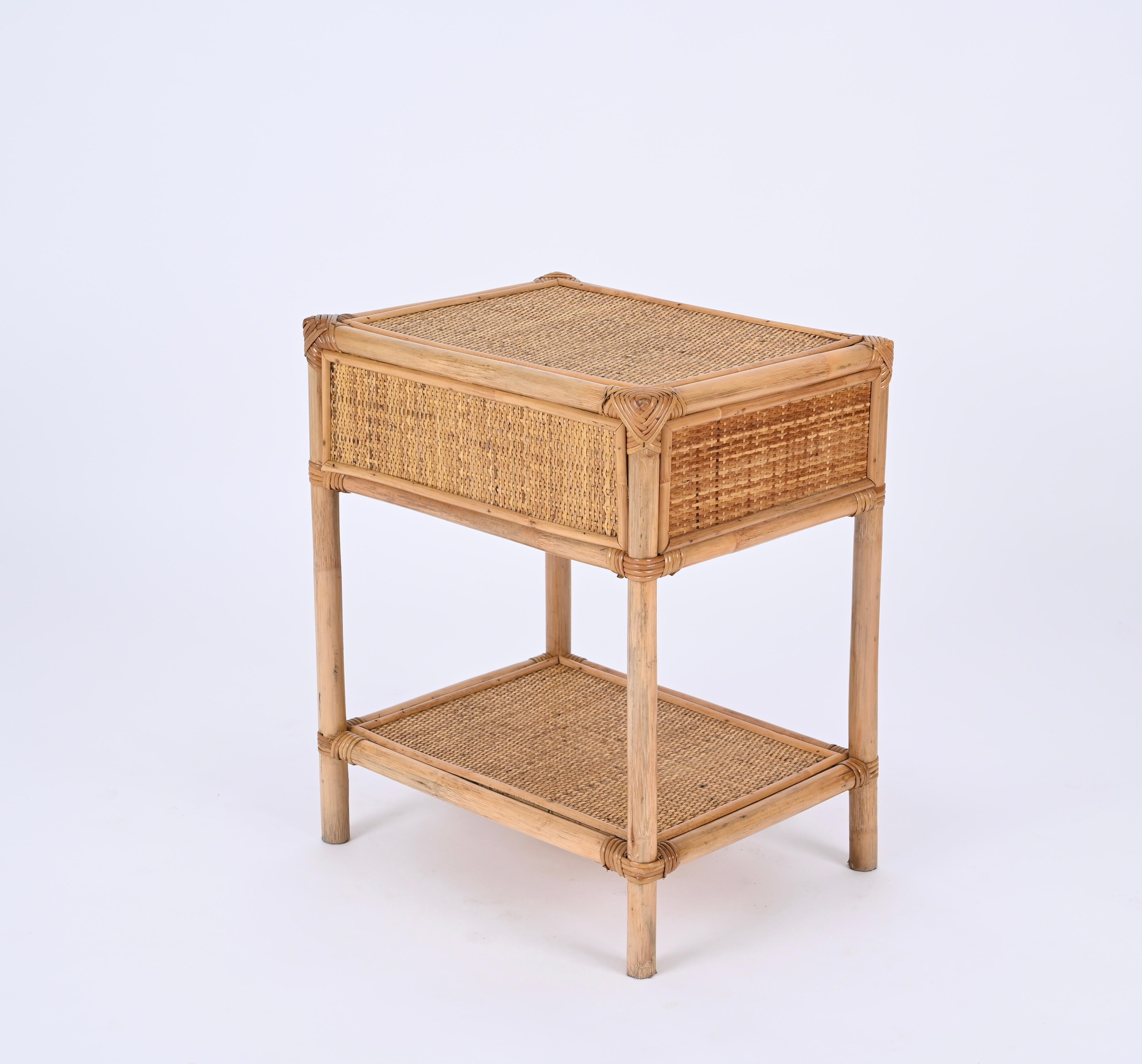 Pair of Mid-Century French Riviera Nightstands in Bamboo and Rattan, Italy 1970s In Good Condition In Roma, IT