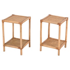 Pair of Mid-Century French Riviera Nightstands in Bamboo and Rattan, Italy 1970s