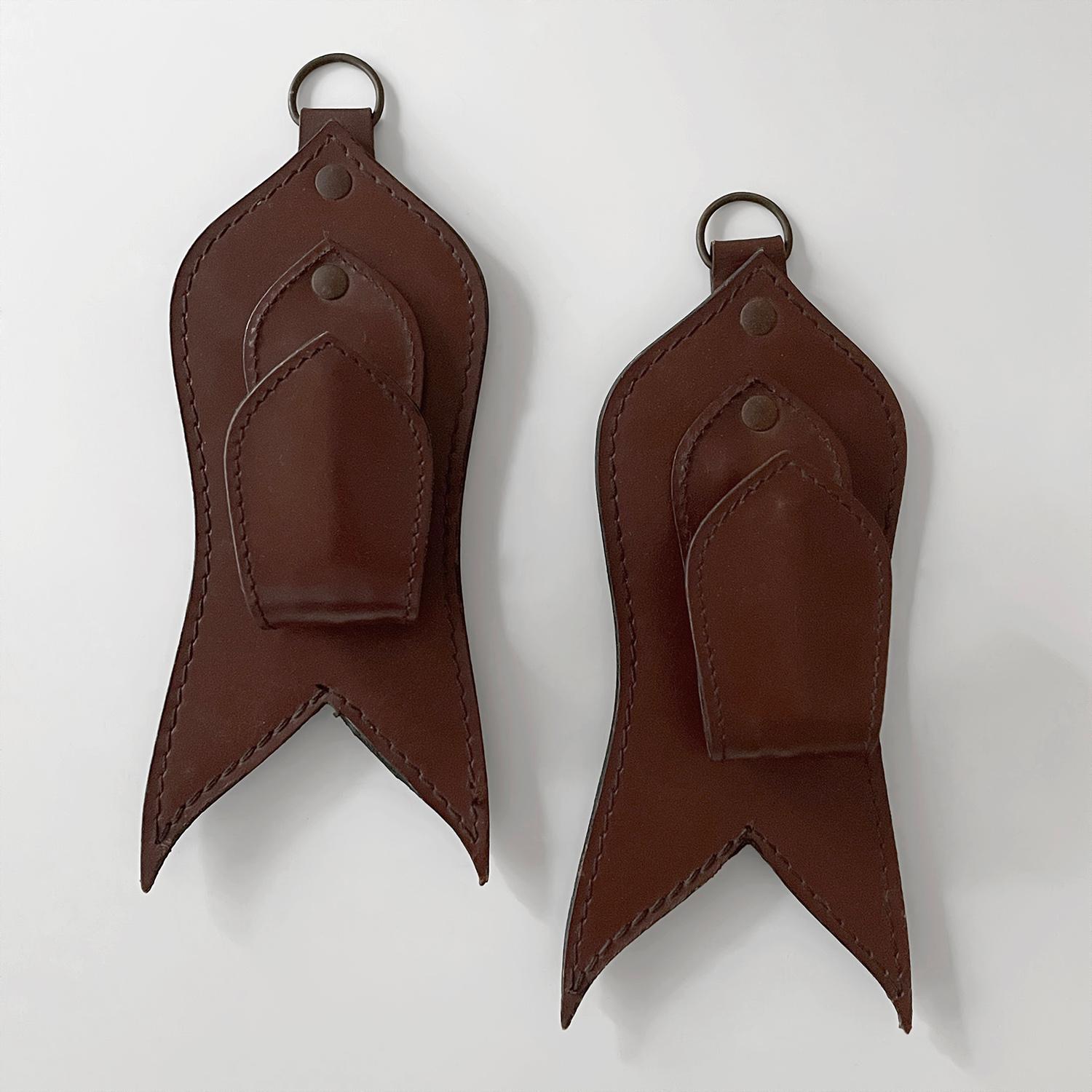 20th Century Pair of Mid Century French Saddle Leather Wall Coat Hooks in the style of Adnet For Sale