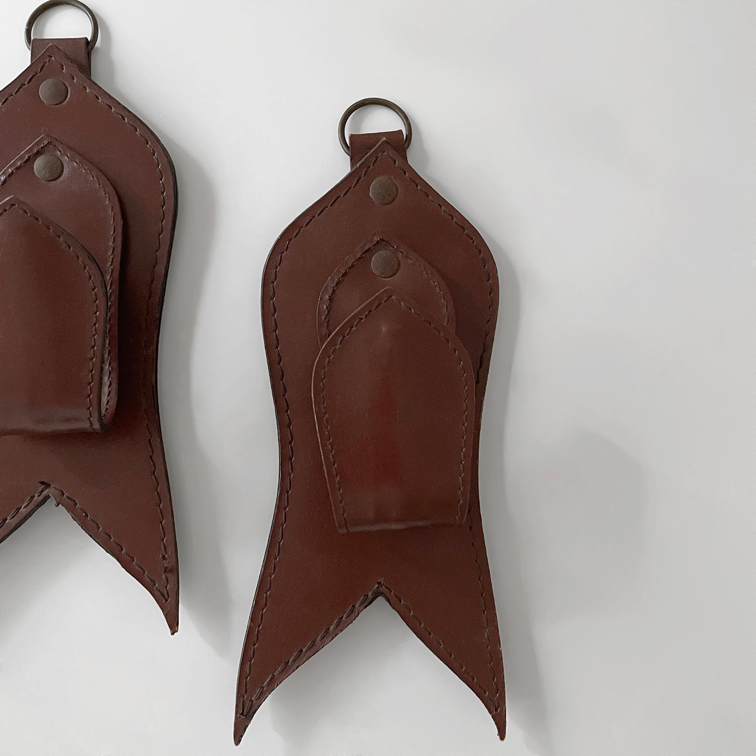 Pair of Mid Century French Saddle Leather Wall Coat Hooks in the style of Adnet For Sale 1