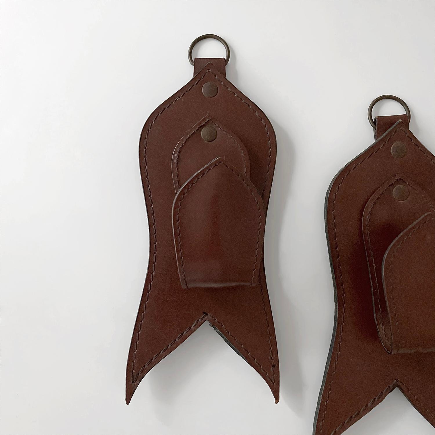 Pair of Mid Century French Saddle Leather Wall Coat Hooks in the style of Adnet For Sale 2