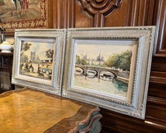 Pair of Mid-Century French Signed Framed Oil on Canvas Parisian Paintings