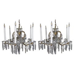 Pair of Mid-Century French Style Eight-Light Crystal Chandeliers