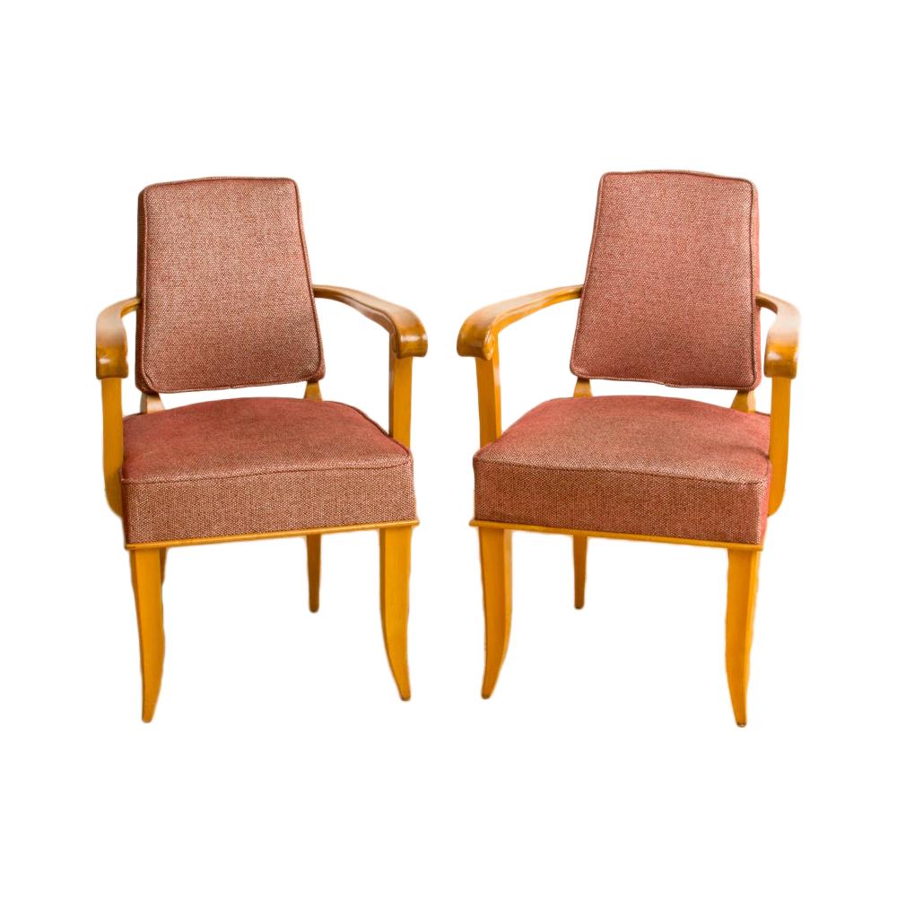 Pair of Mid Century French Sycamore Armchairs in the Manner of Andre Arbus