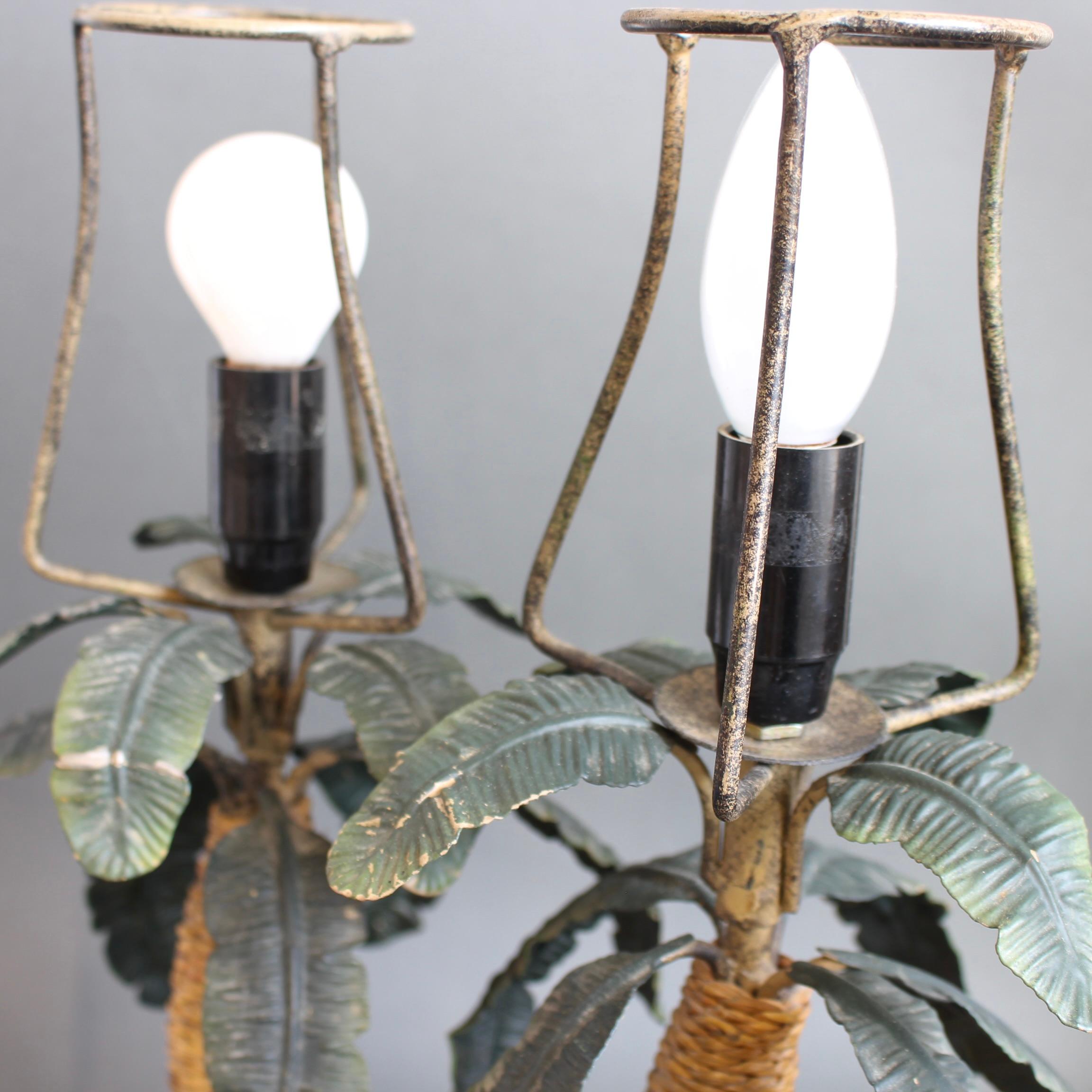 Pair of Mid-Century French Tôle Palm Tree Table Lamps (circa 1960s) For Sale 5