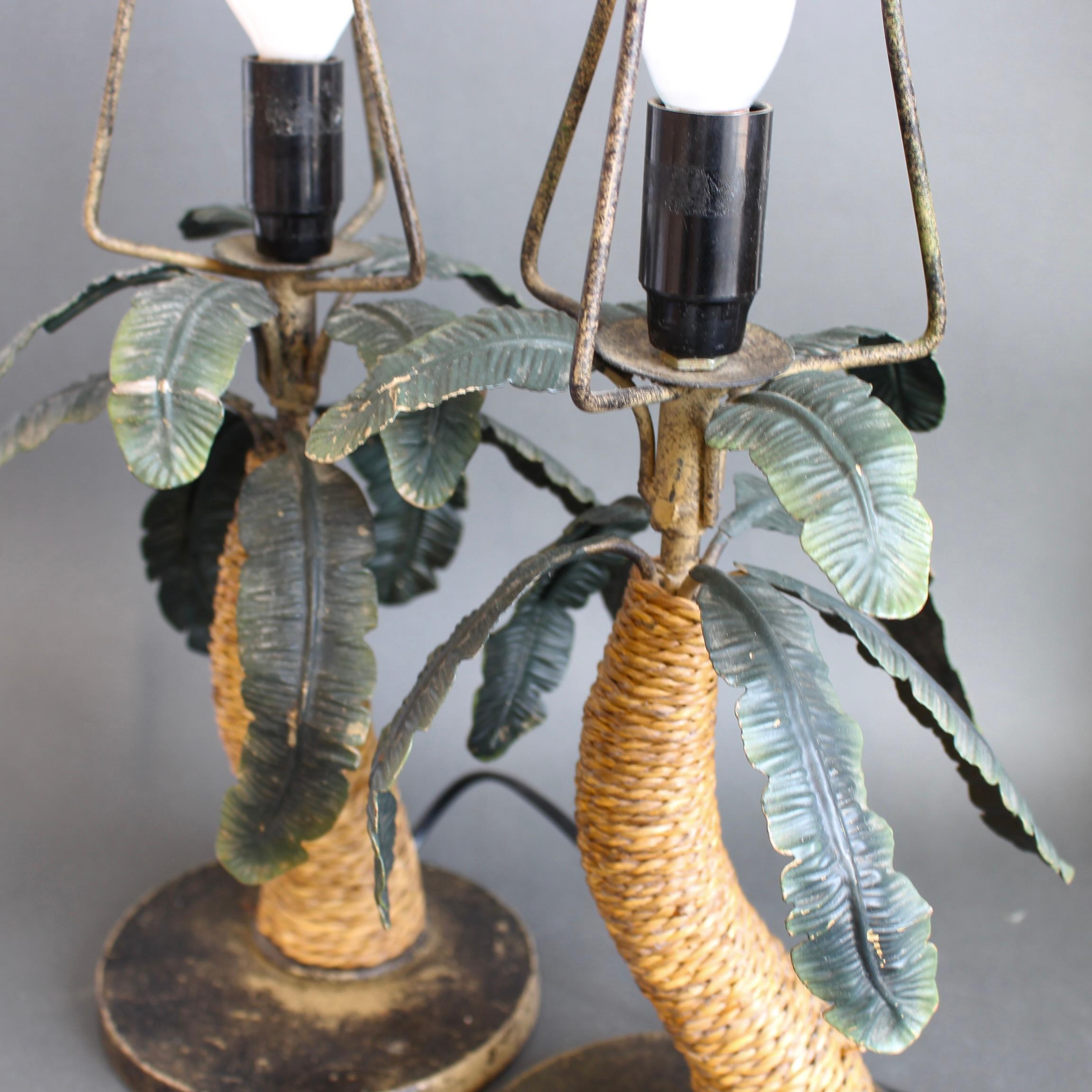 Pair of Mid-Century French Tôle Palm Tree Table Lamps (circa 1960s) For Sale 6