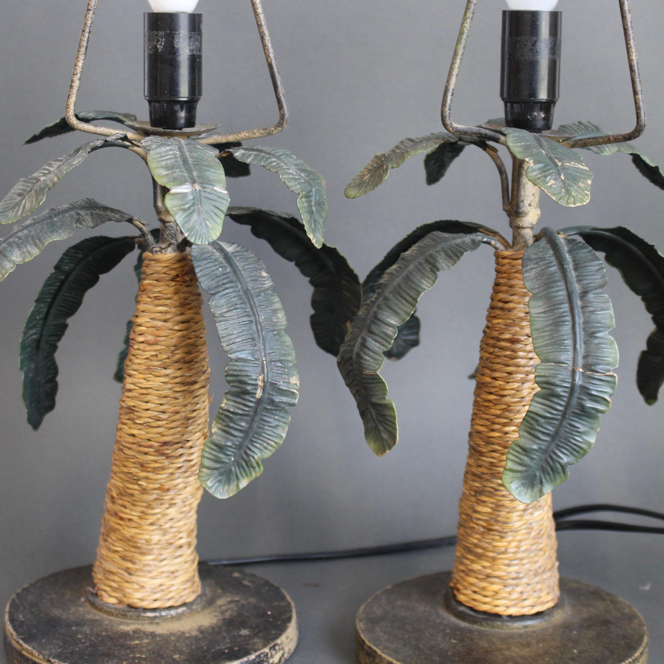 Pair of Mid-Century French Tôle Palm Tree Table Lamps (circa 1960s) For Sale 8