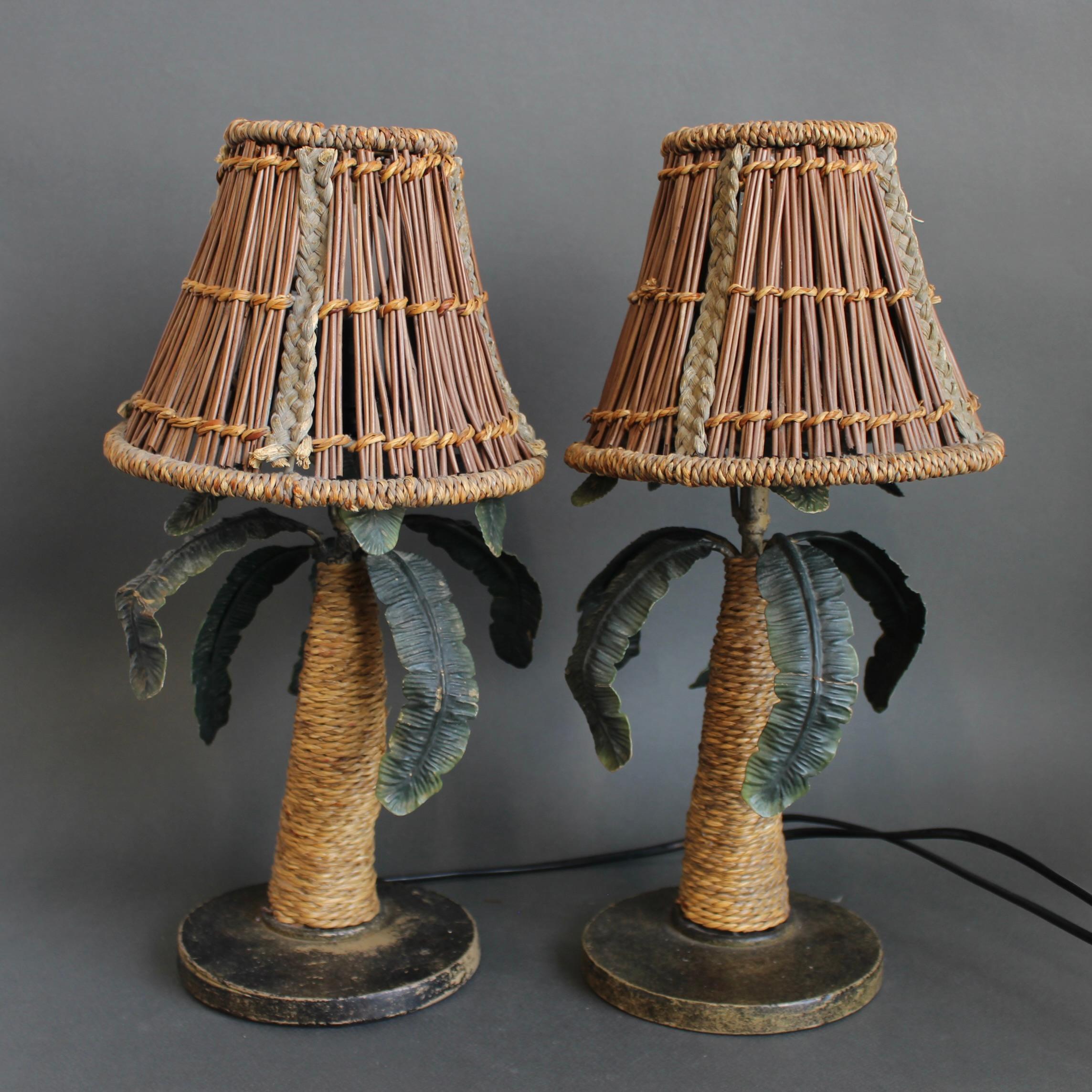 Pair of Mid-Century French Tôle Palm Tree Table Lamps (circa 1960s) For Sale 9