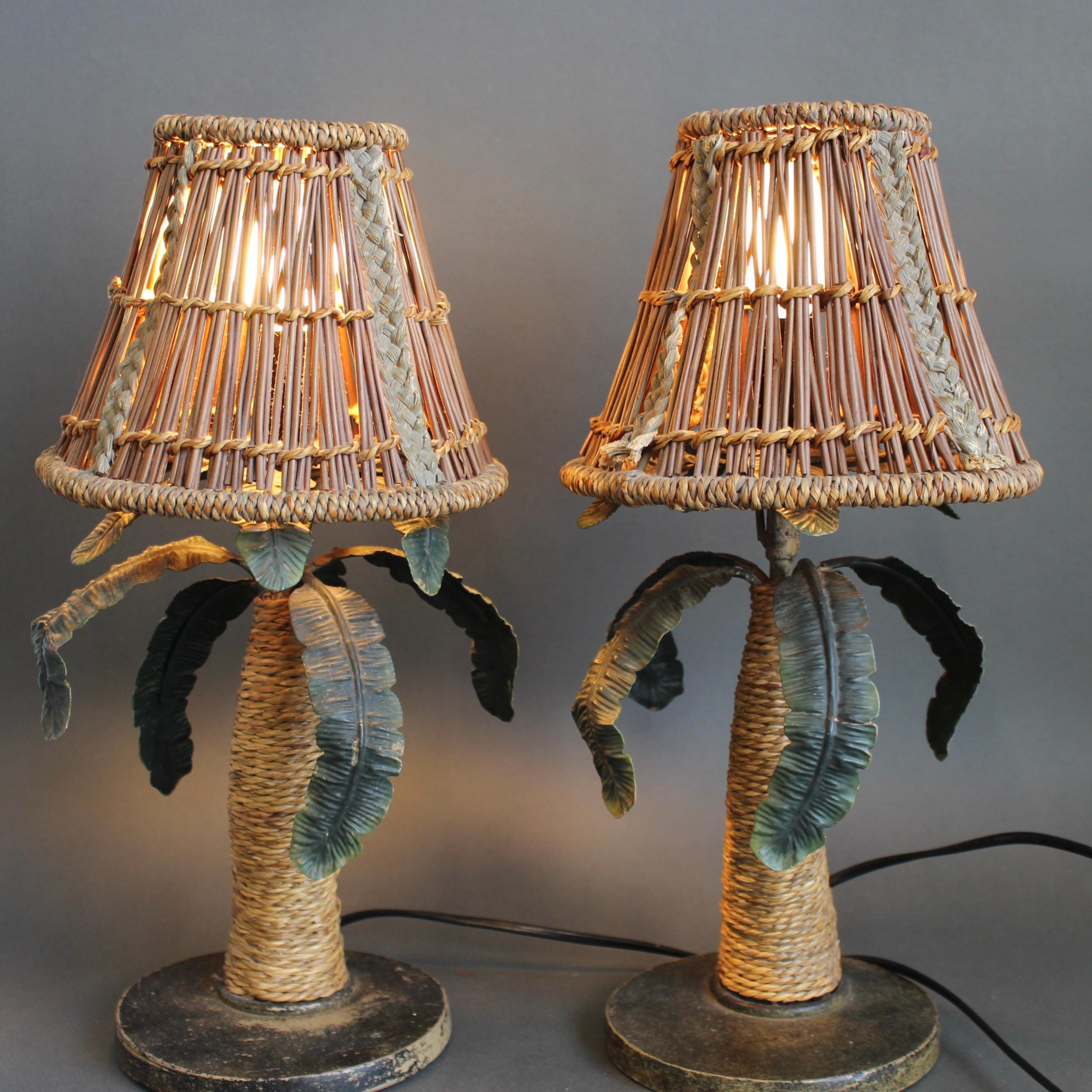 Mid-20th Century Pair of Mid-Century French Tôle Palm Tree Table Lamps (circa 1960s) For Sale