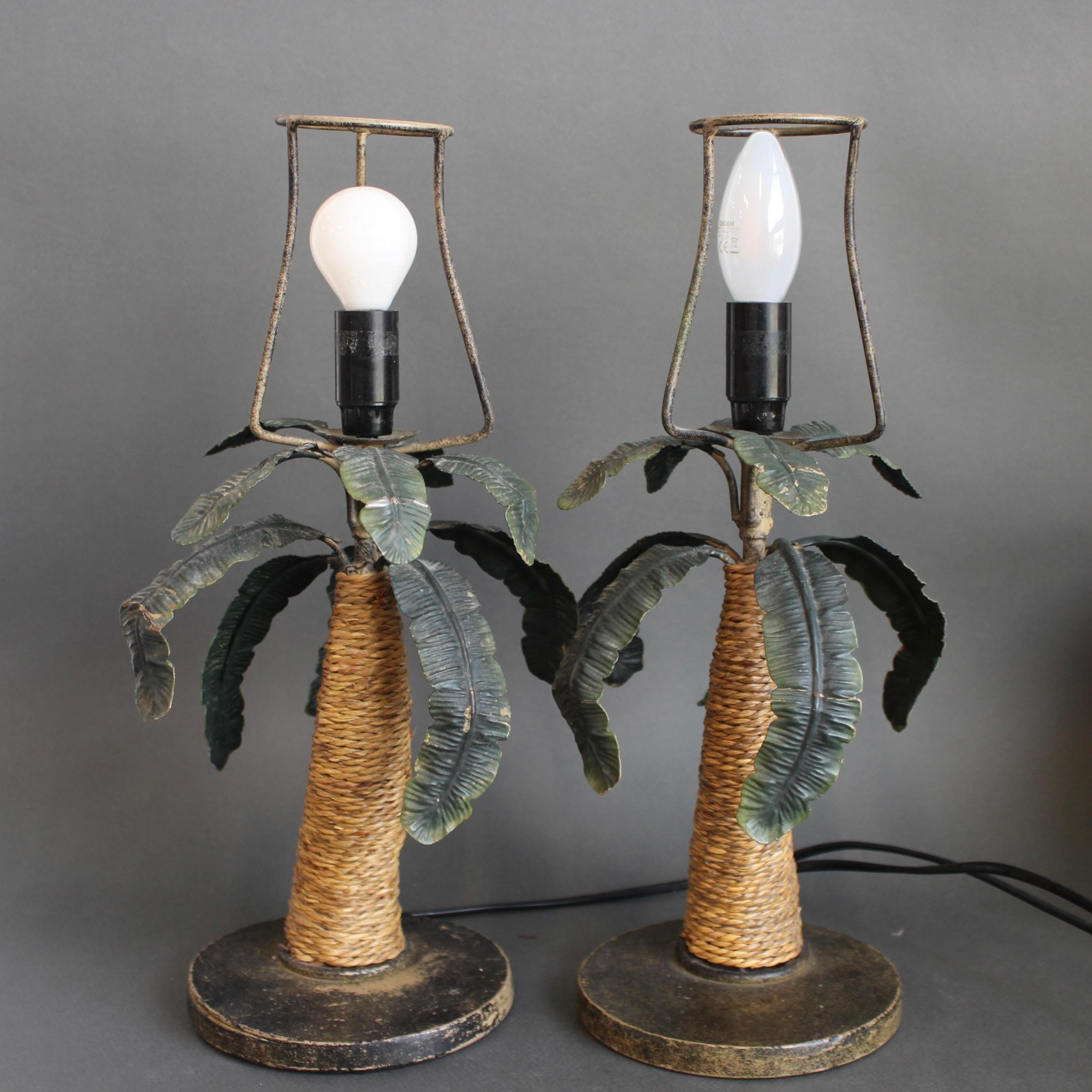 Pair of Mid-Century French Tôle Palm Tree Table Lamps (circa 1960s) For Sale 1
