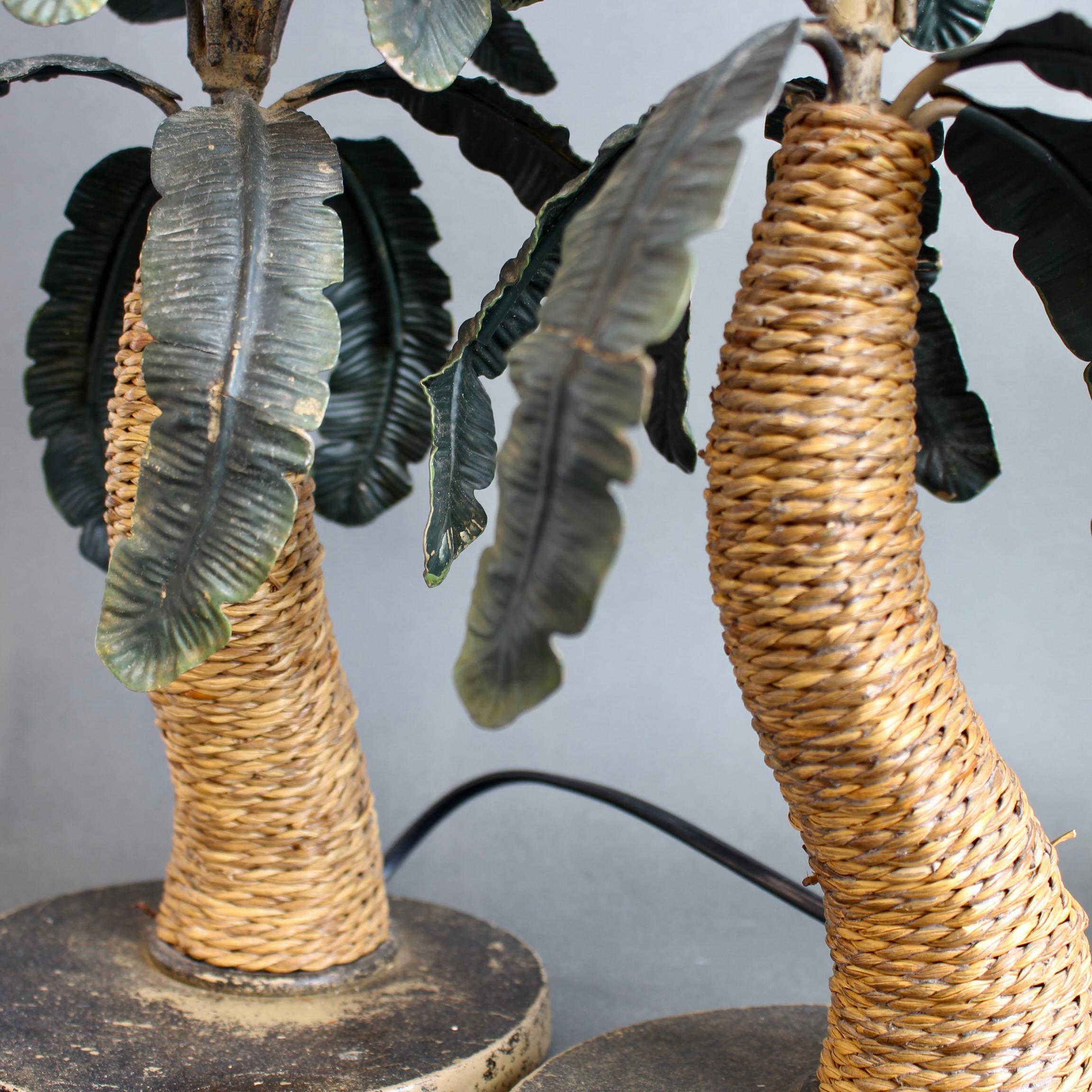 Pair of Mid-Century French Tôle Palm Tree Table Lamps (circa 1960s) For Sale 4