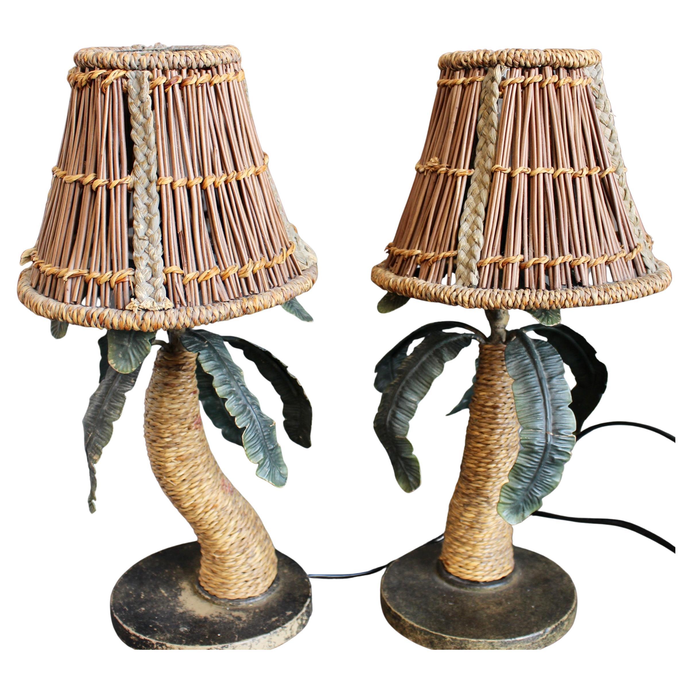Pair of Mid-Century French Tôle Palm Tree Table Lamps (circa 1960s)