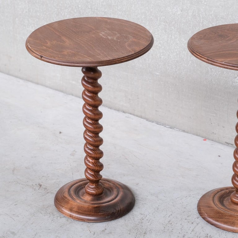 Pair of MidCentury French Twist Turned Wooden Side Tables at 1stDibs