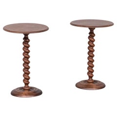 Pair of Mid-Century French Twist Turned Wooden Side Tables