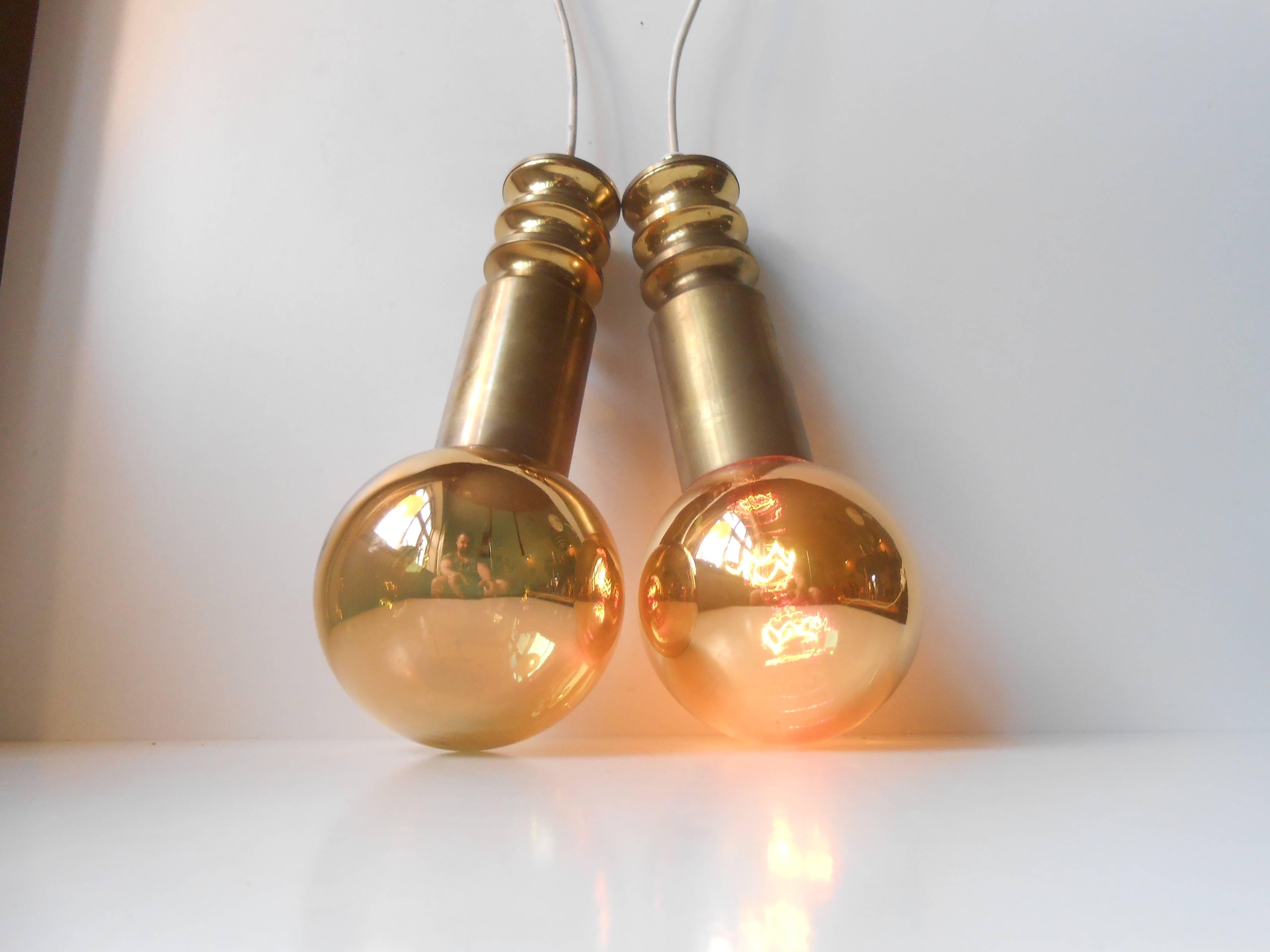 Danish Pair of Midcentury Frimann Pendant Lights with Golden Everlasting Bulbs 'G126' For Sale