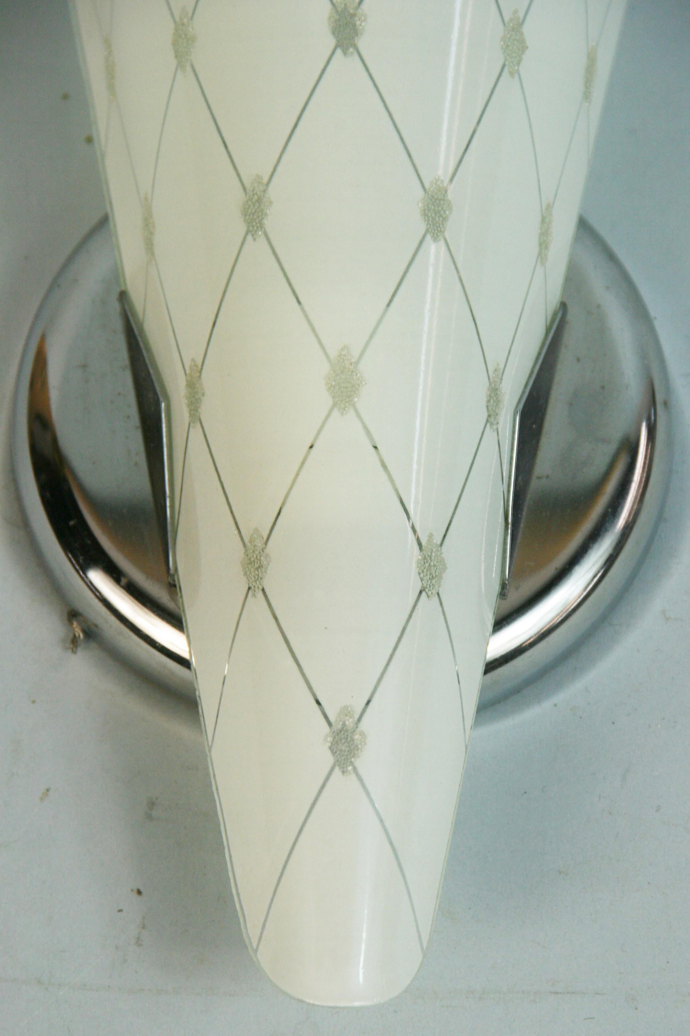 Pair of Mid Century  Frosted Glass Leaf Sconces For Sale 2