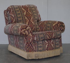 Pair of Midcentury Fully Sprung Art Deco Style Kilim Rug Upholstered Armchairs