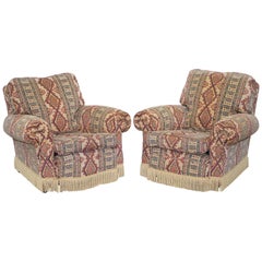 Pair of Midcentury Fully Sprung Art Deco Style Kilim Rug Upholstered Armchairs