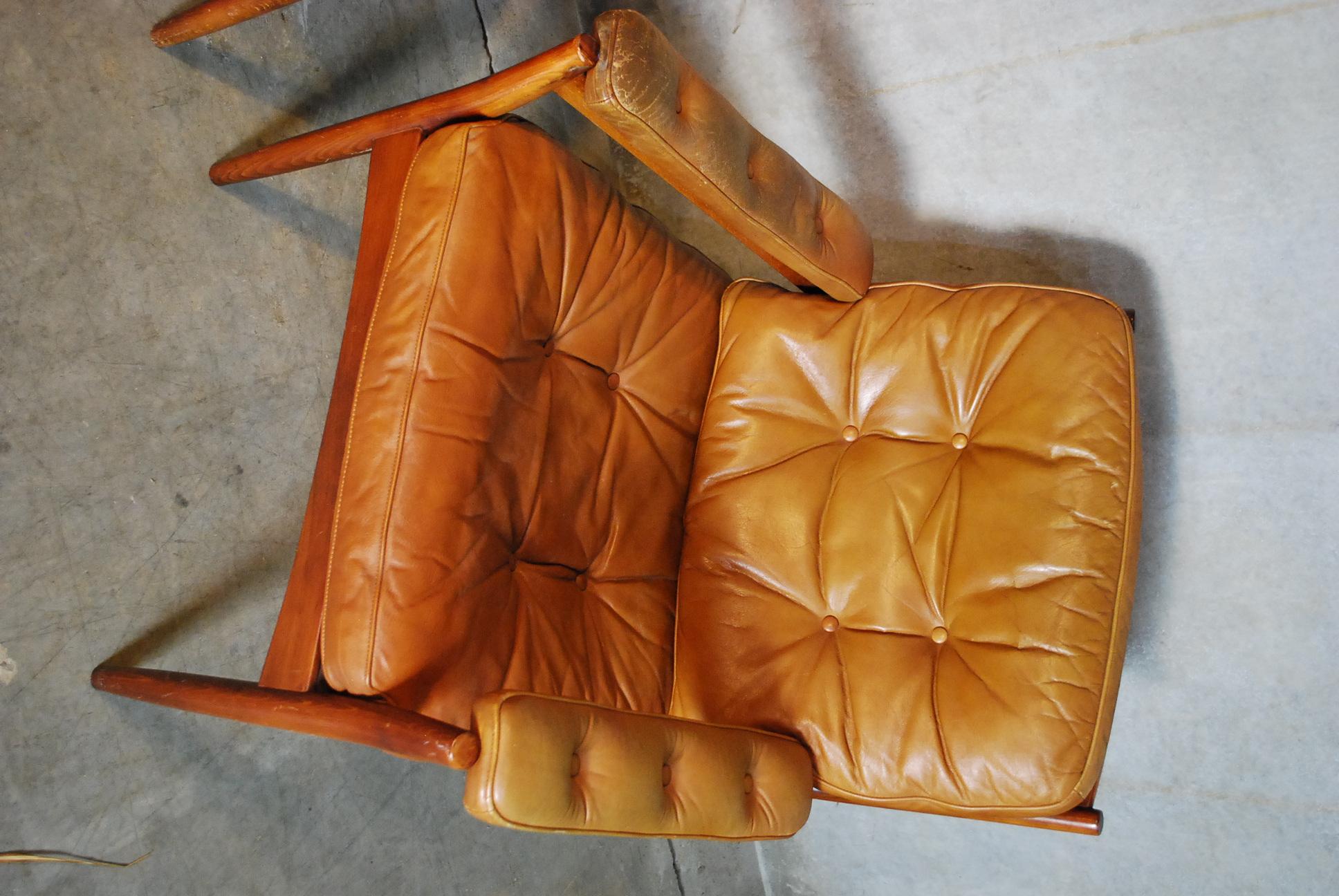 Mid-Century Modern Pair of Mid Century G Nobel Arm Chairs by Nobel in Tufted Leather