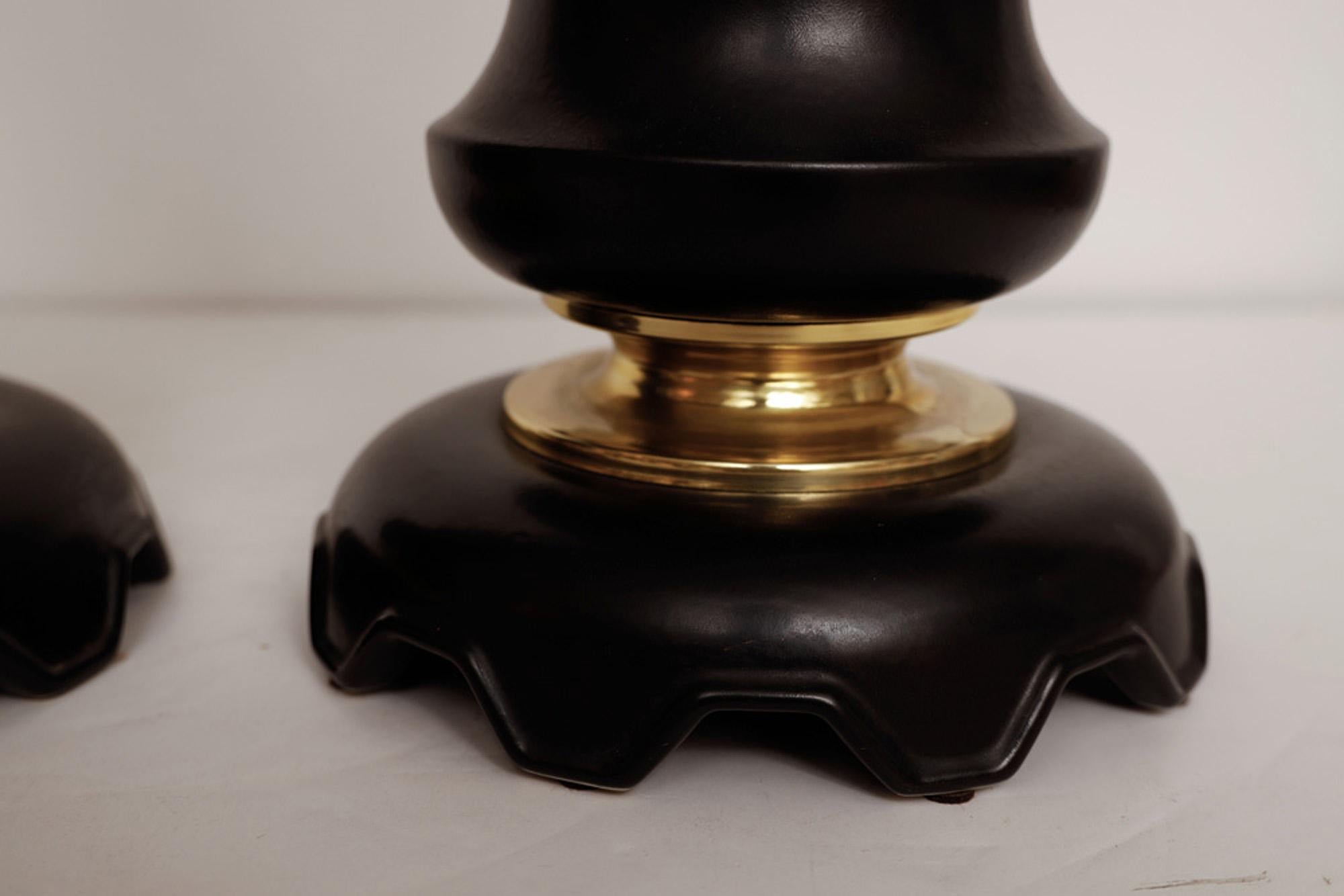 Pair of Mid-Century Gerald Thurston Black Ceramic Table Lamps For Sale 1