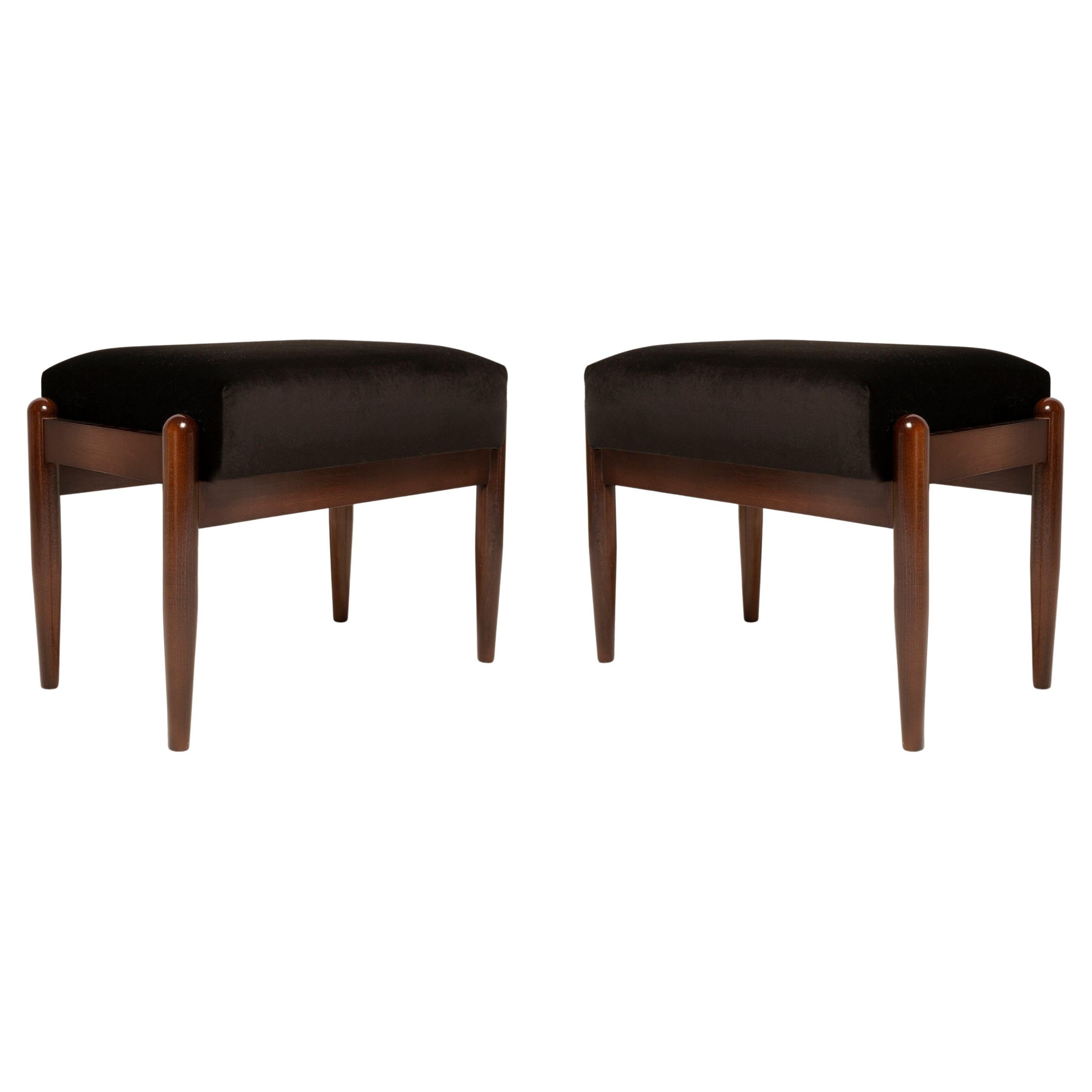 Pair of Mid Century GFM Stools in Black Velvet, E. Homa, Europe, 1960s