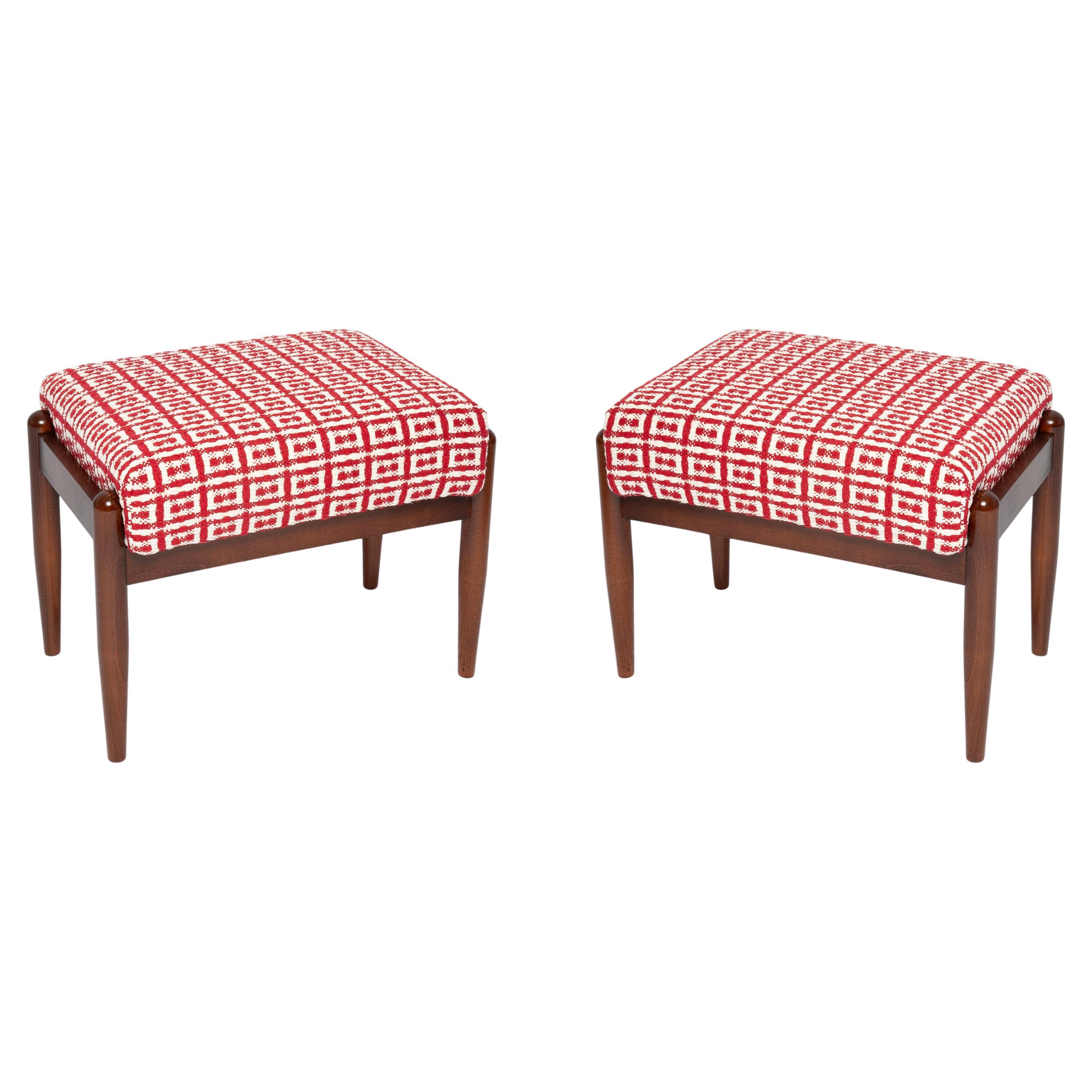 Pair of Mid Century GFM Stools in Tweed Jacquard Dedar, E. Homa, Europe, 1960s