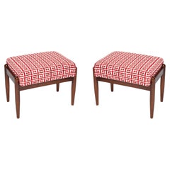 Pair of Mid Century GFM Stools in Tweed Jacquard Dedar, E. Homa, Europe, 1960s