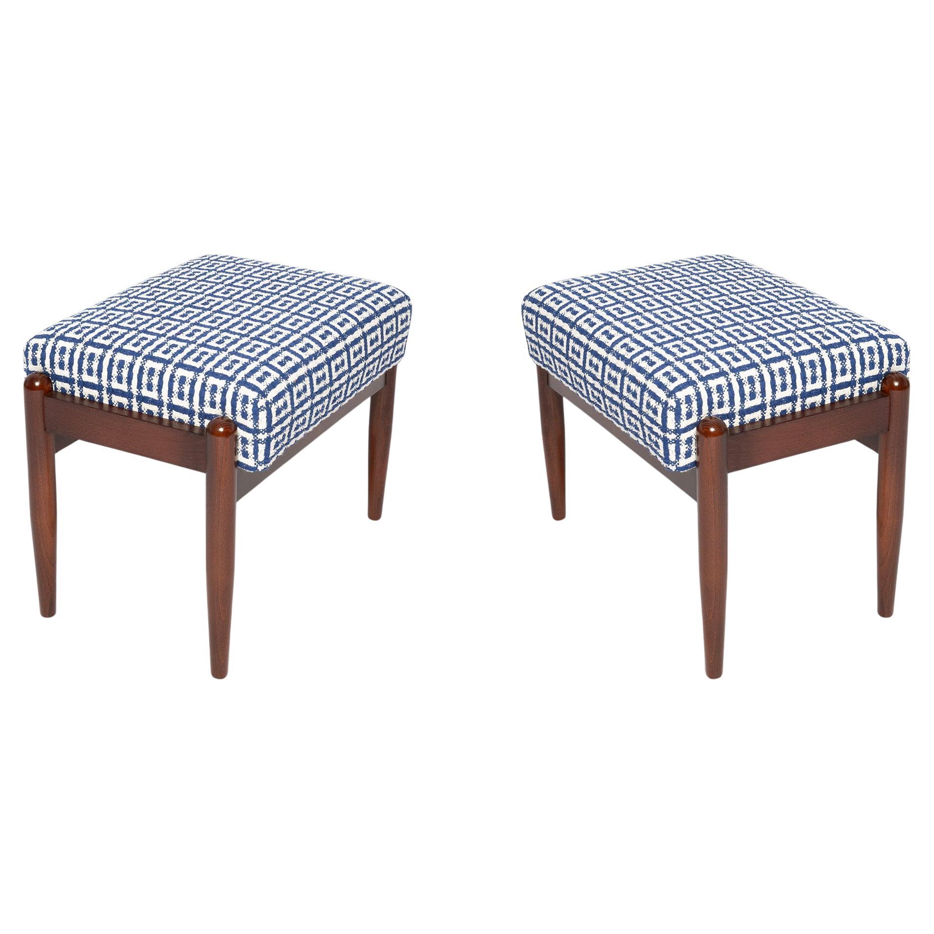 Pair of Mid Century GFM Stools in Tweed Jacquard Dedar, E. Homa, Europe, 1960s