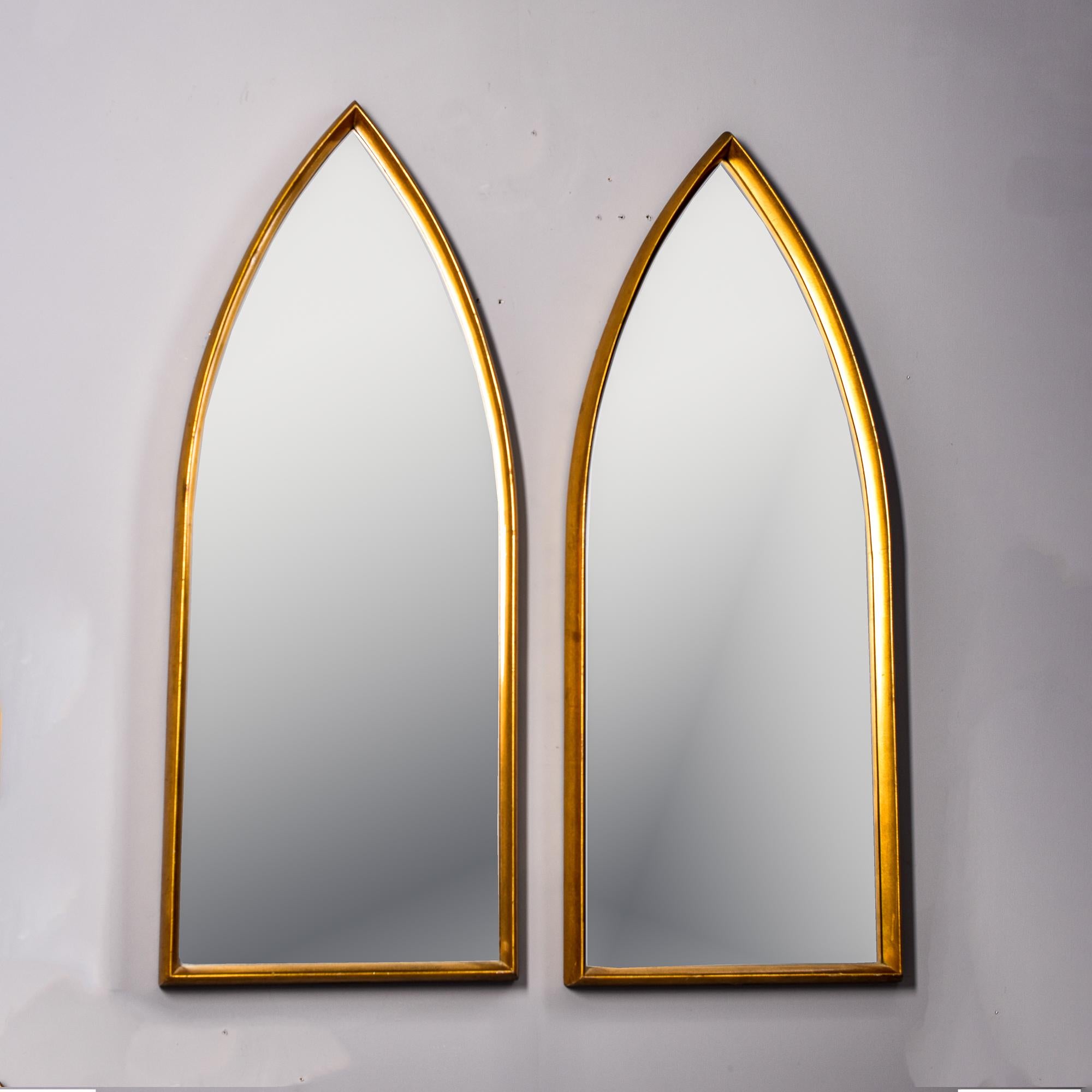 Mid-Century Modern Pair of Mid Century Gilded Cathedral Mirrors