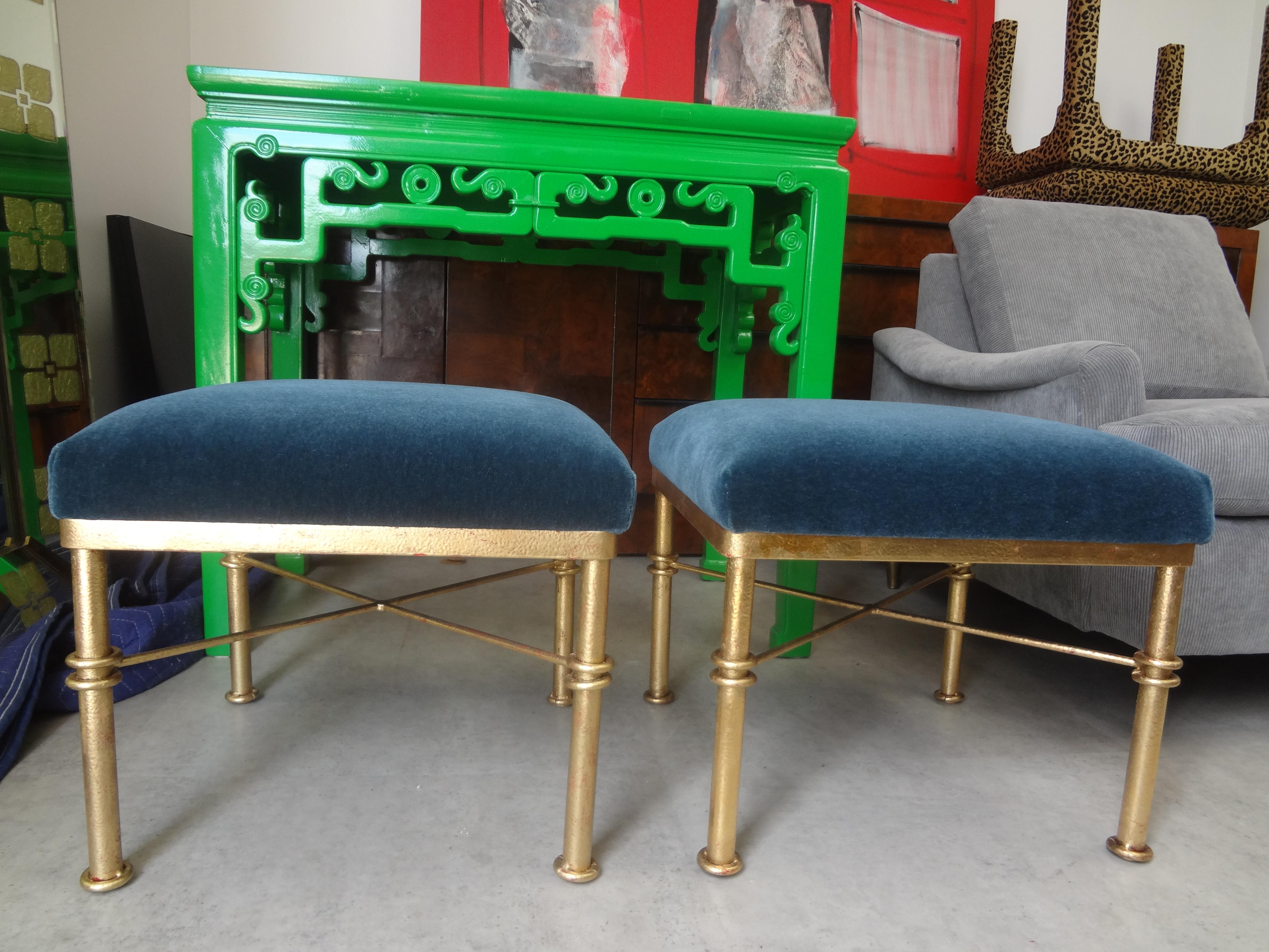 Pair of Midcentury Gilt Iron Ottomans For Sale 3