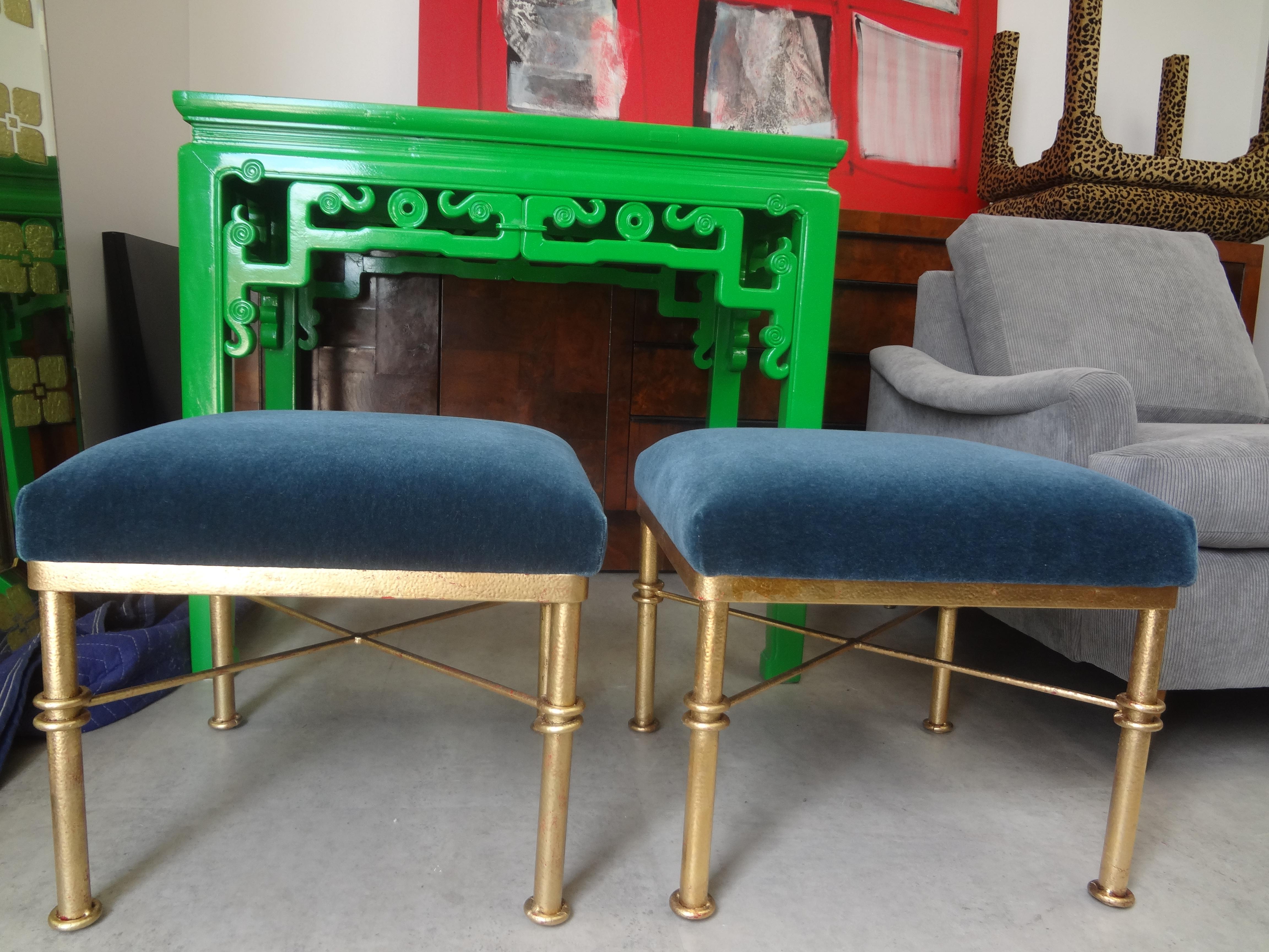 Pair of Midcentury Gilt Iron Ottomans For Sale 4