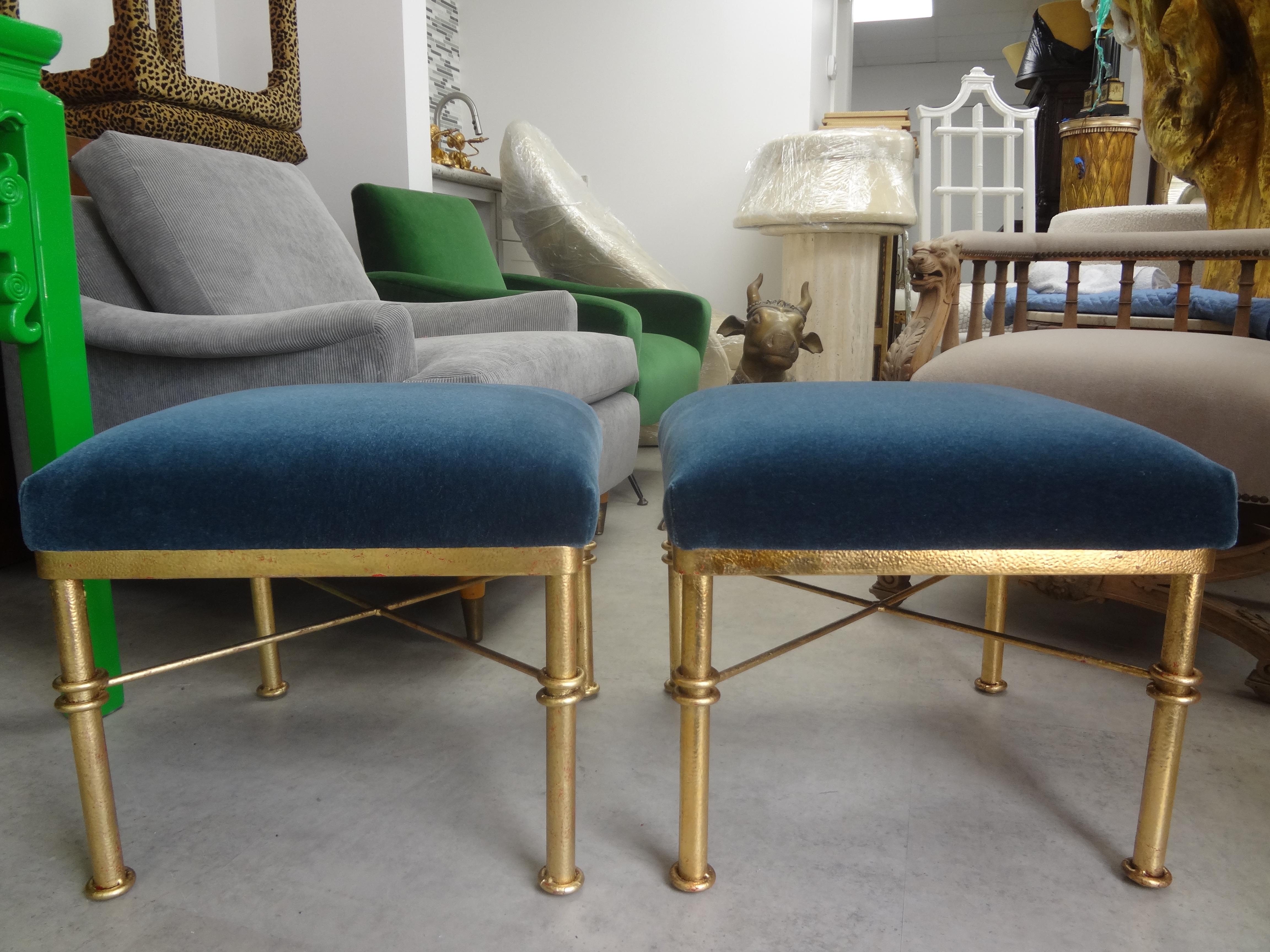 Pair of Midcentury Gilt Iron Ottomans For Sale 5