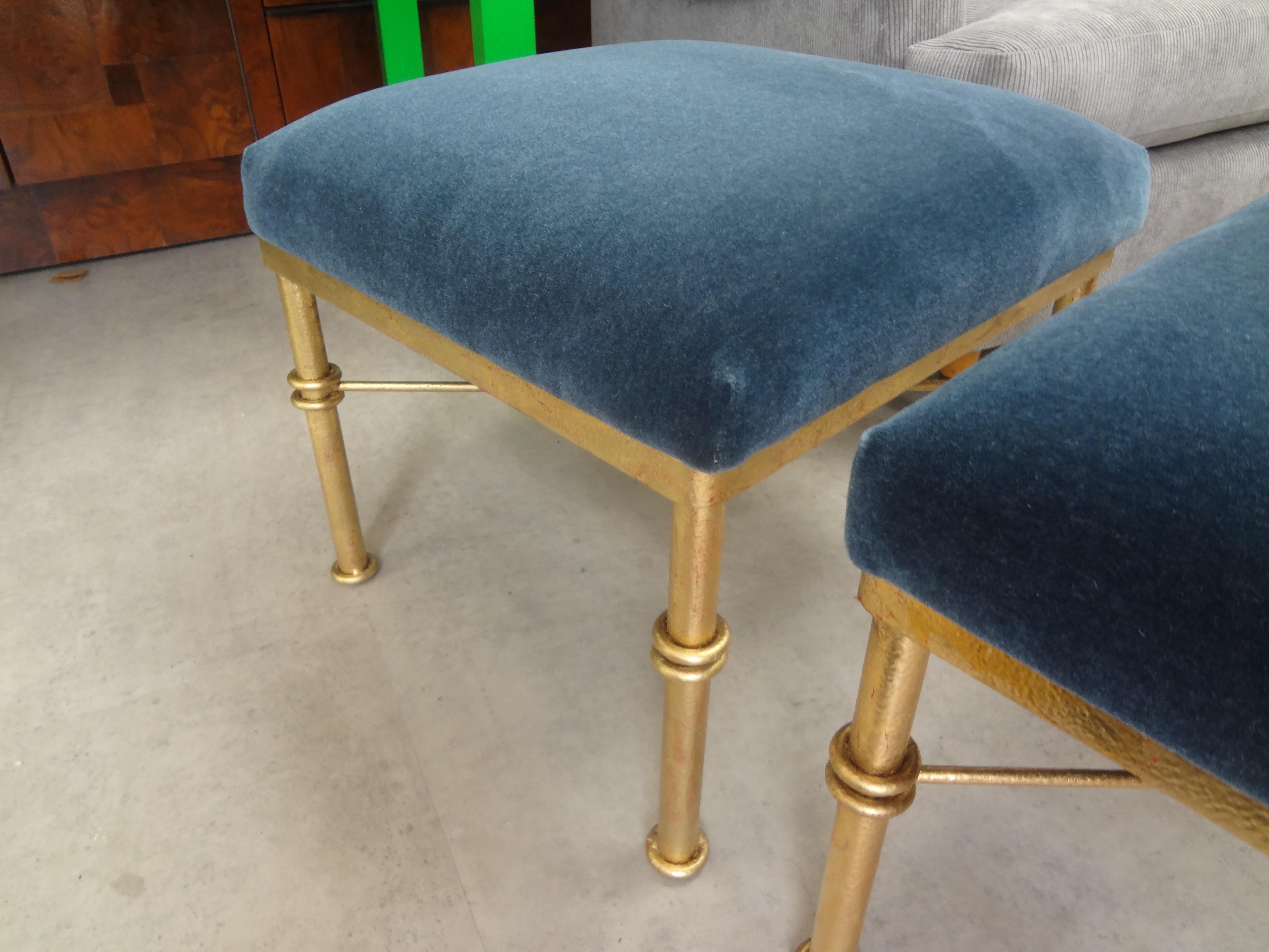 Unknown Pair of Midcentury Gilt Iron Ottomans For Sale