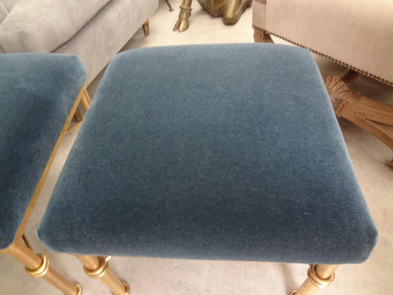 Pair of Mid-Century Gilt Iron Ottomans In Good Condition For Sale In Houston, TX