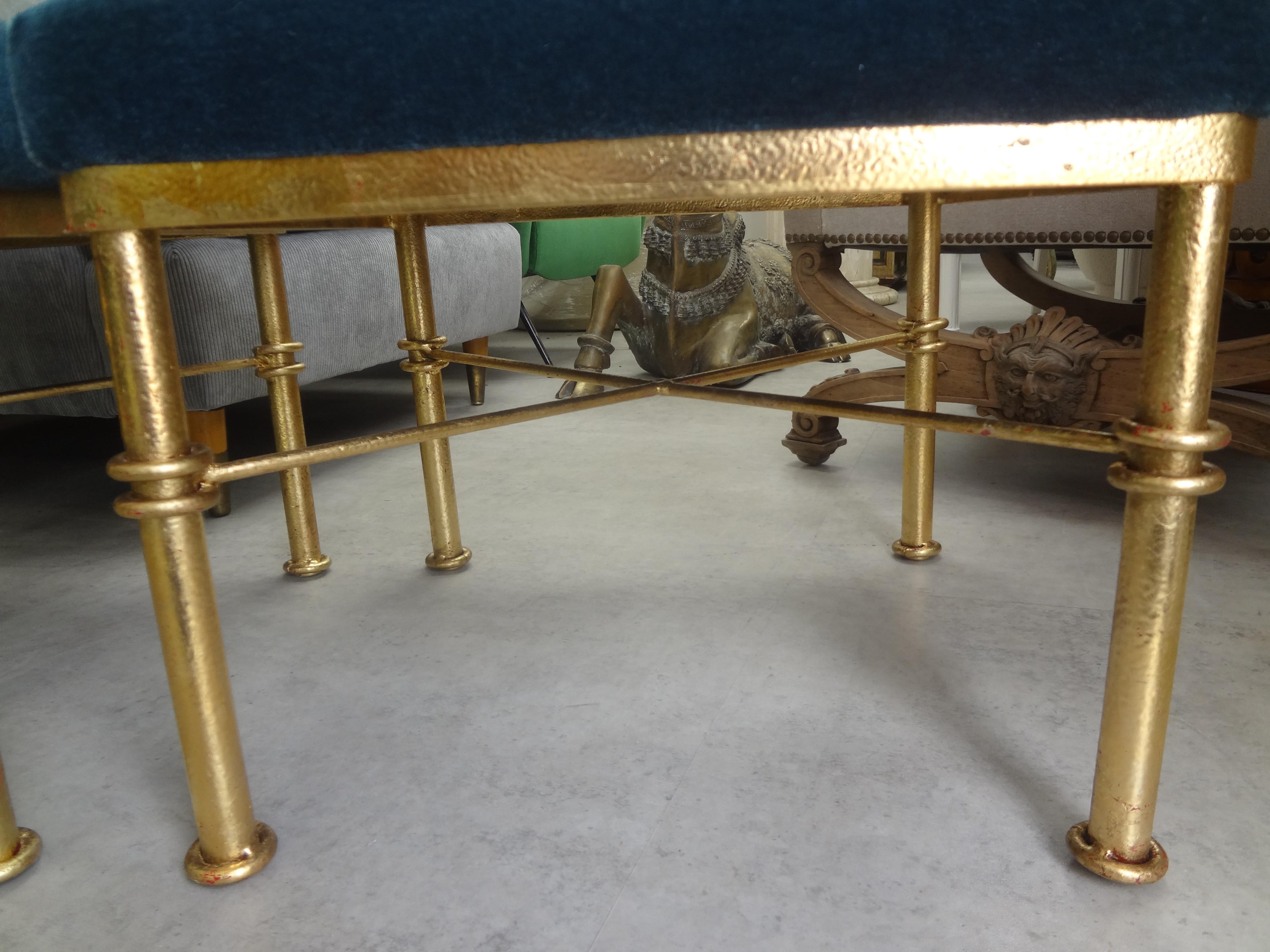 Metal Pair of Midcentury Gilt Iron Ottomans For Sale