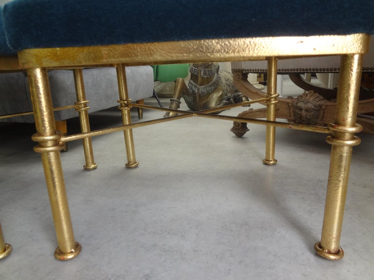 Metal Pair of Mid-Century Gilt Iron Ottomans For Sale