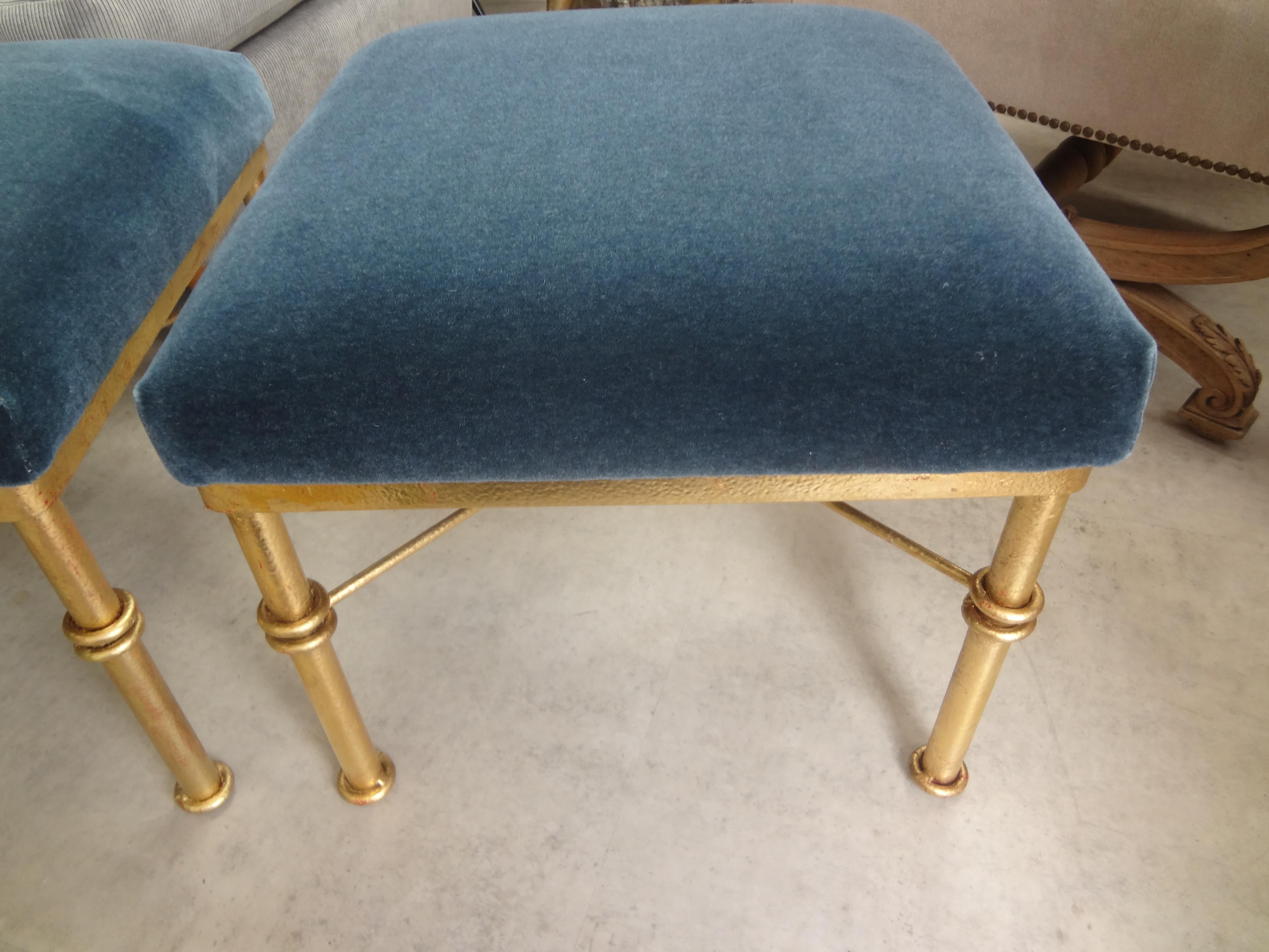 Pair of Midcentury Gilt Iron Ottomans For Sale 1