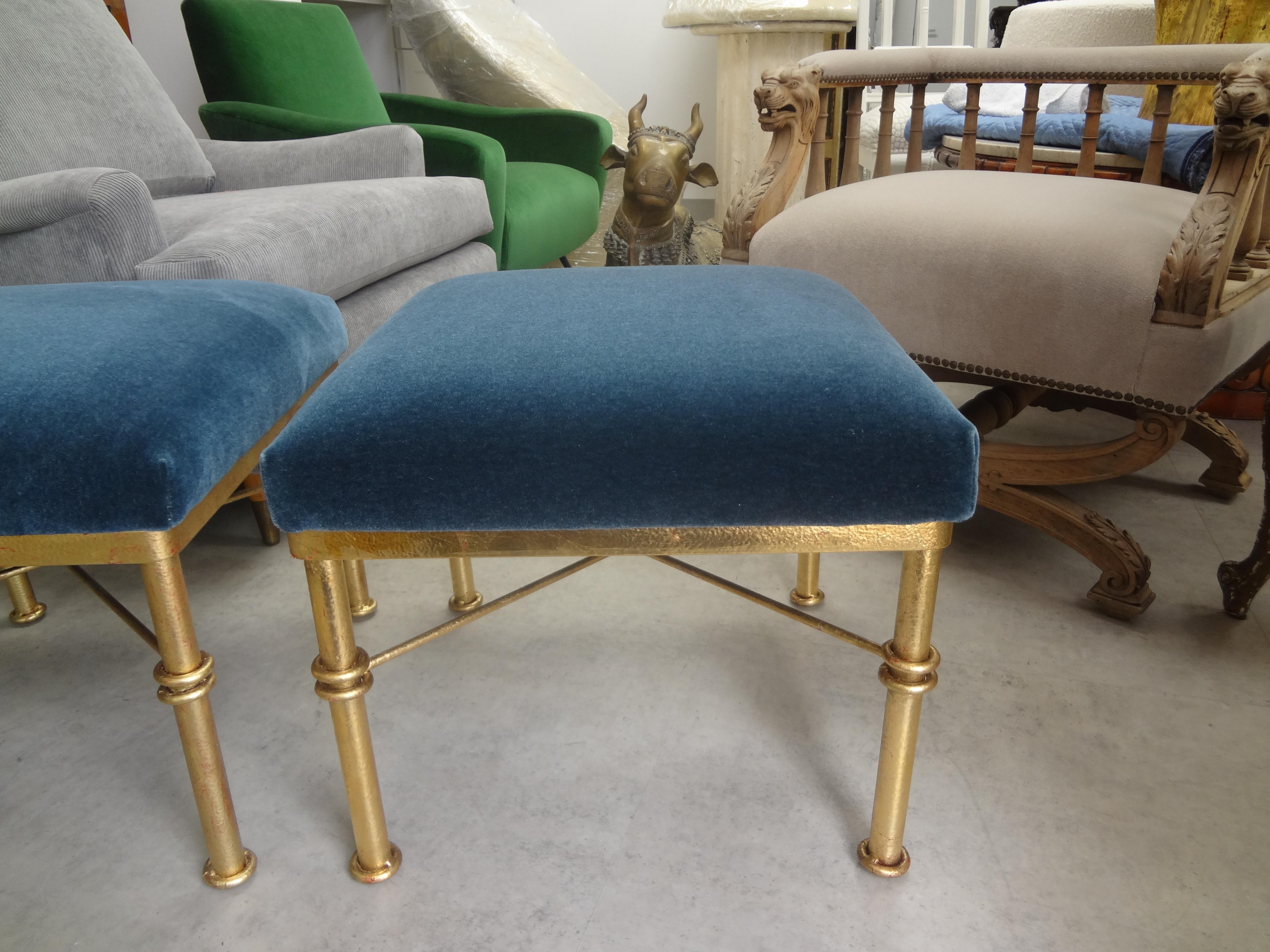 Pair of Midcentury Gilt Iron Ottomans For Sale 2